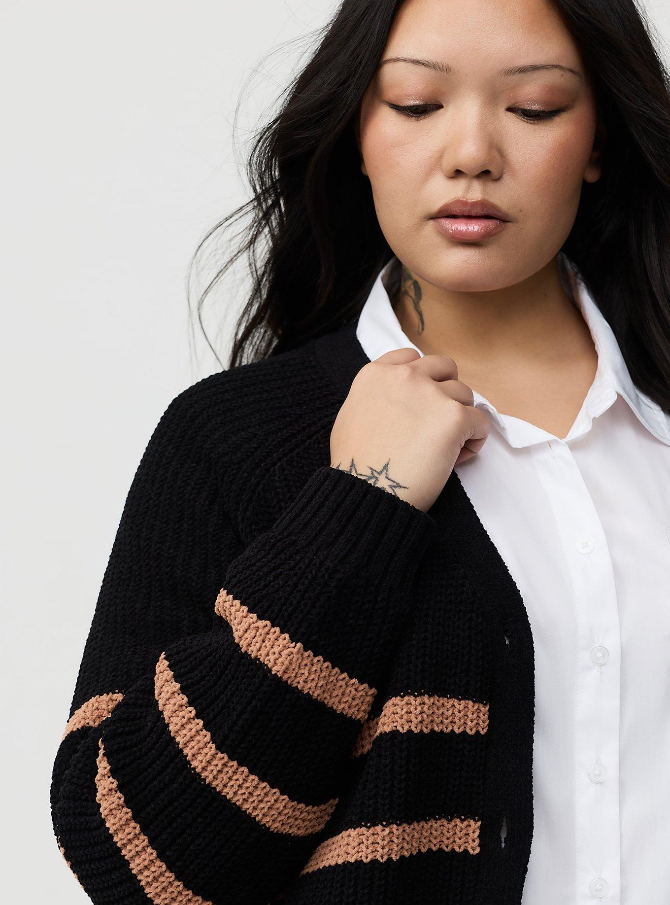 Chenille V-Neck Cardigan, DEEP BLACK, alternate