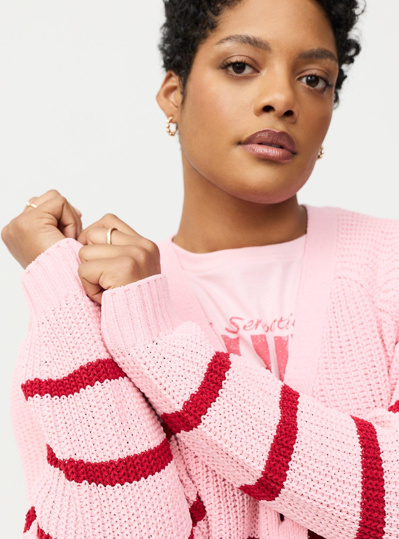 Chenille V-Neck Cardigan, TICKLED PINK, alternate