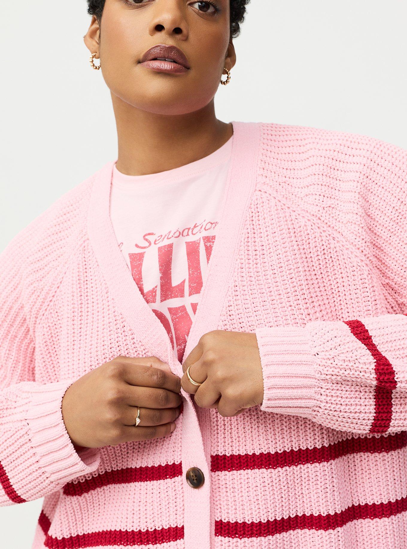 Chenille V-Neck Cardigan, TICKLED PINK, alternate