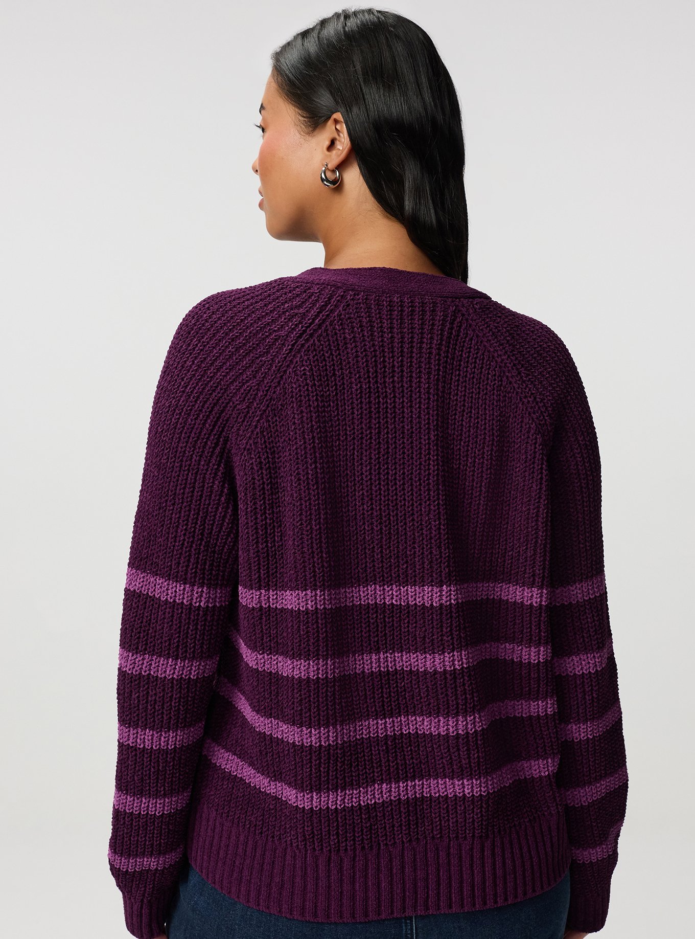 Chenille V-Neck Cardigan, WINTER BLOOM AMETHYST STRIPES, alternate
