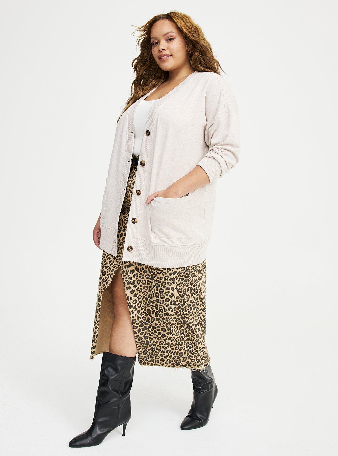 French Terry Boyfriend Cardigan, OATMEAL HEATHER, alternate