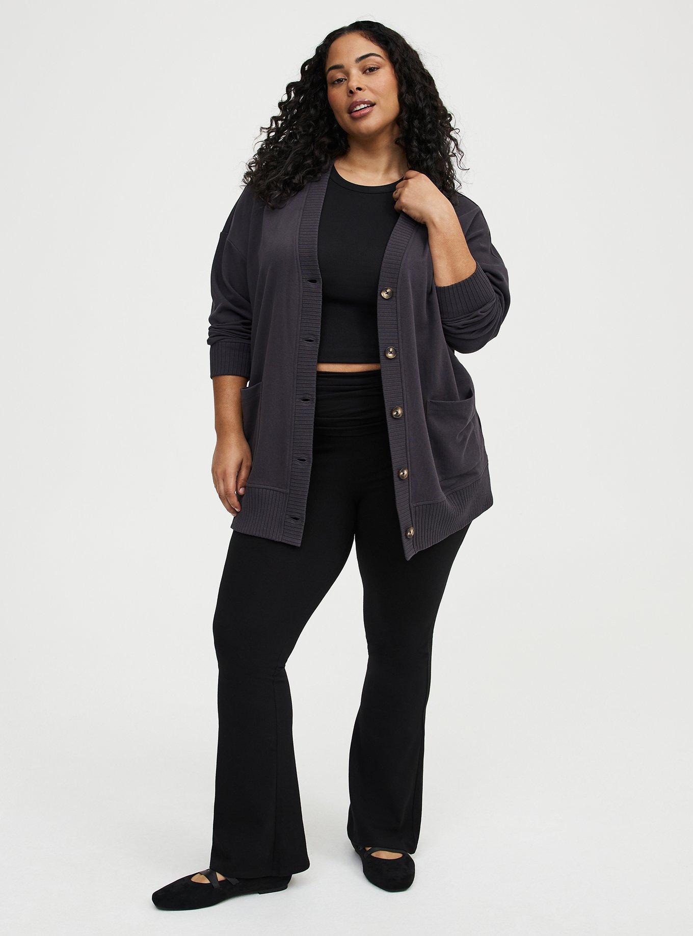 French Terry Boyfriend Cardigan, OBSIDIAN, alternate