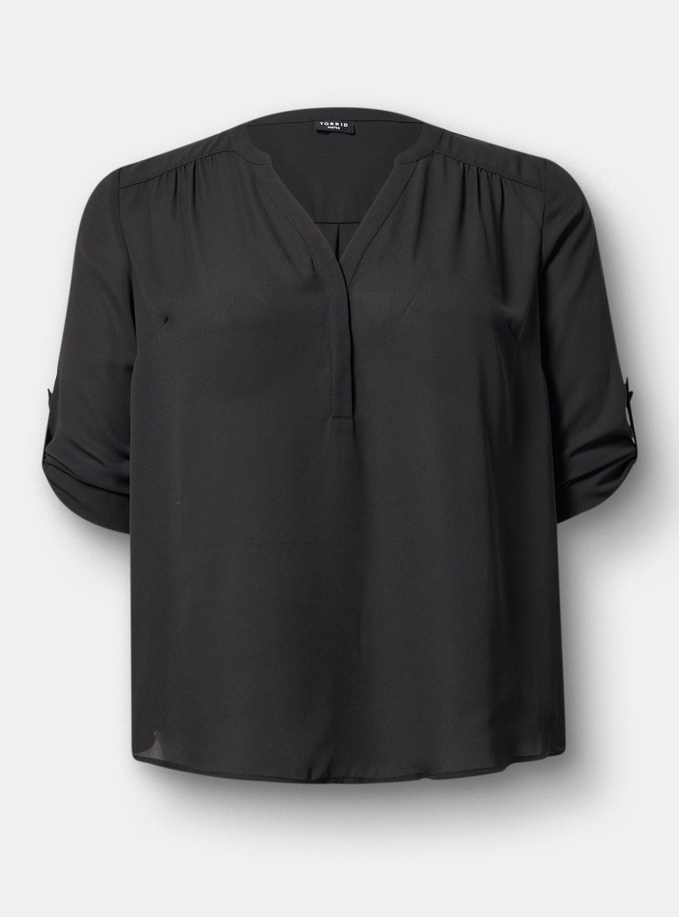 Harper Georgette Straight Hem Blouse, DEEP BLACK, hi-res