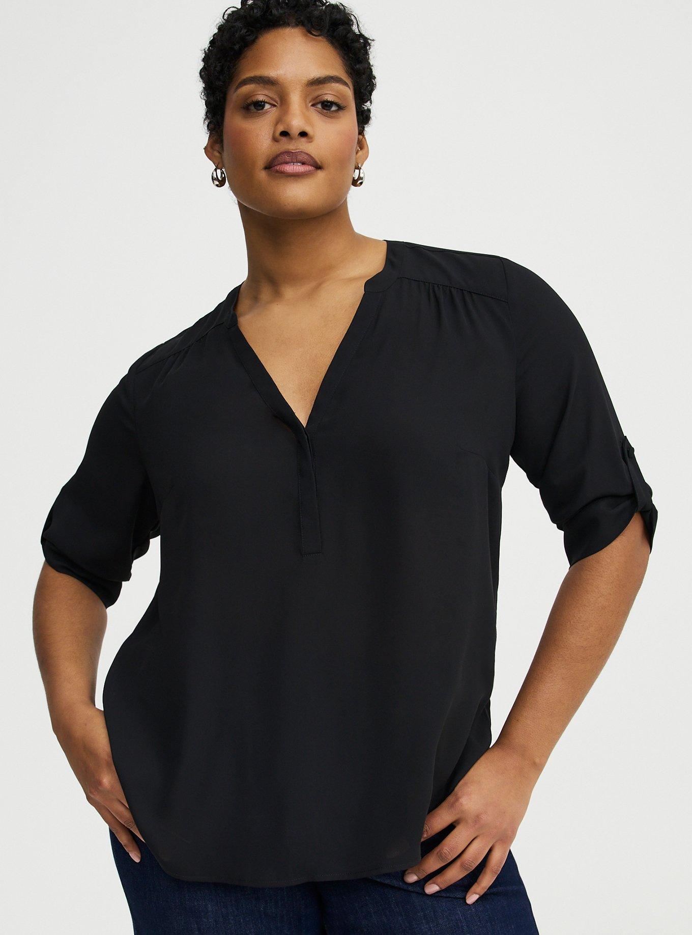 Harper Georgette Straight Hem Blouse, DEEP BLACK, hi-res