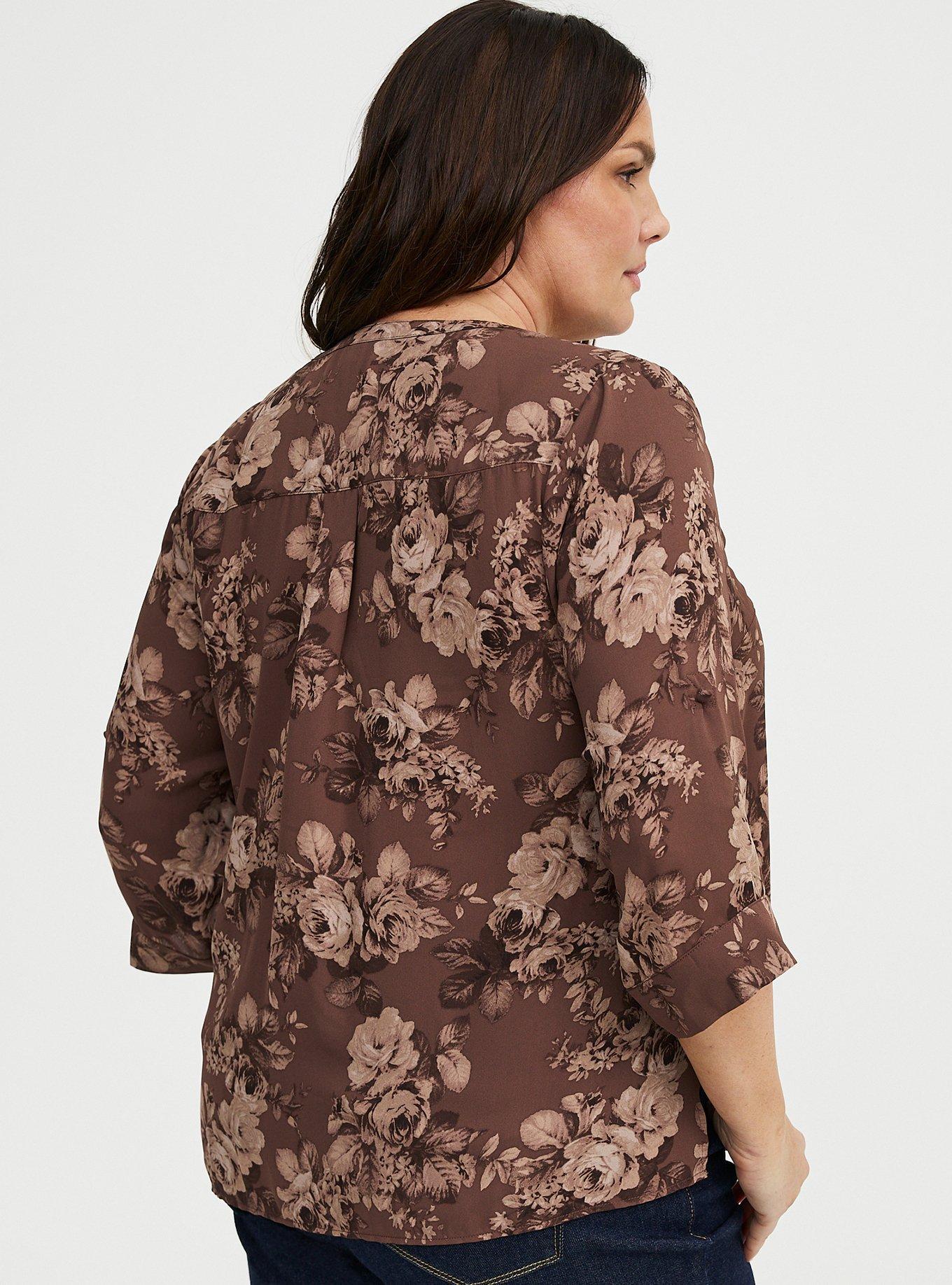 Harper Georgette Straight Hem Blouse, MOUNTAIN ROSES FLORAL BROWN, alternate