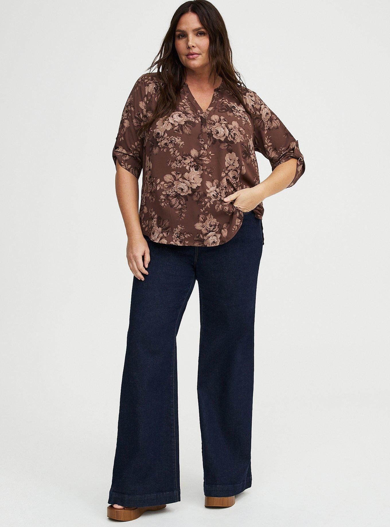 Harper Georgette Straight Hem Blouse, MOUNTAIN ROSES FLORAL BROWN, alternate