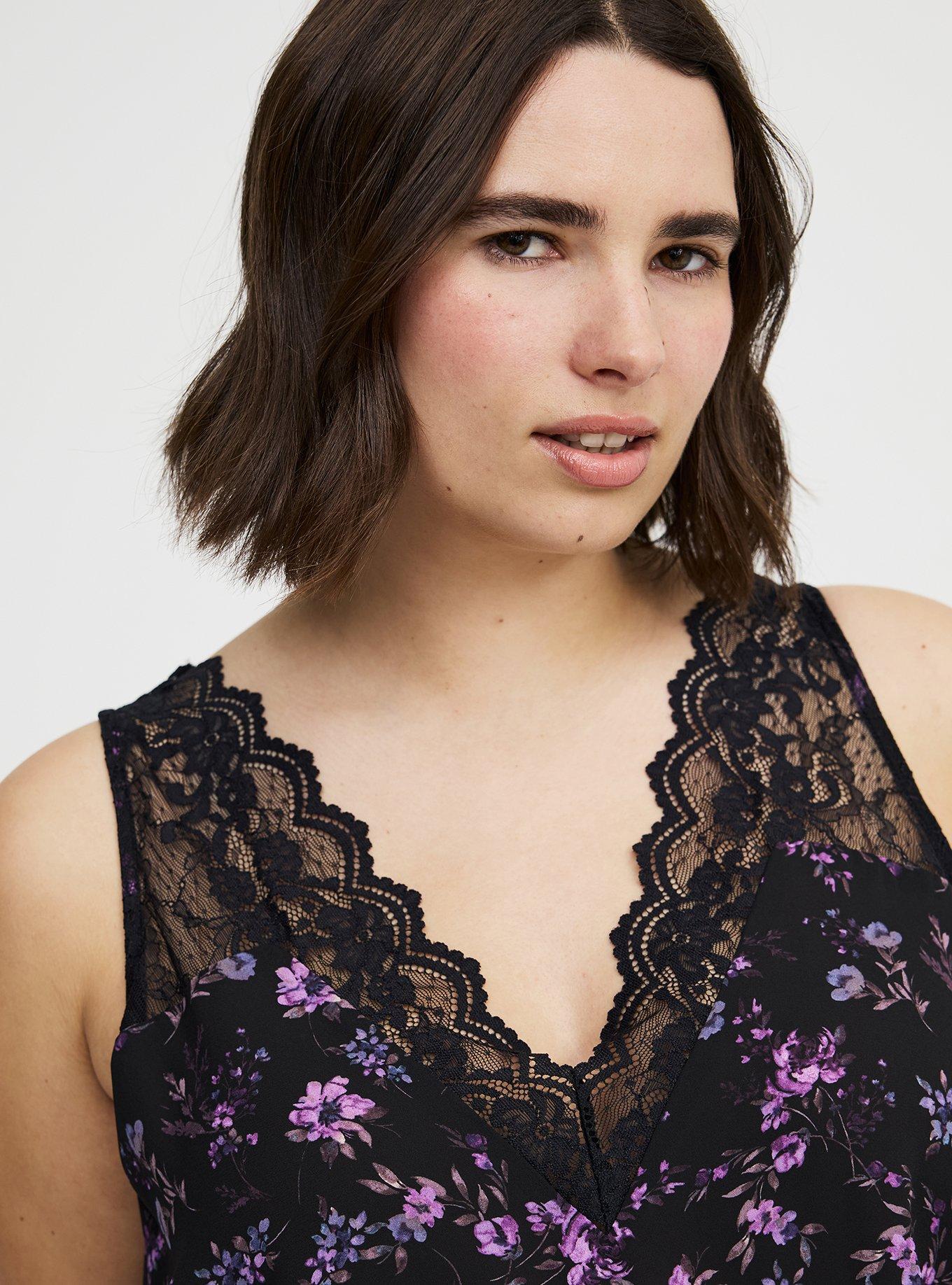 Georgette Lace Detail Cami, NITE GLOW FLORAL BLACK, alternate