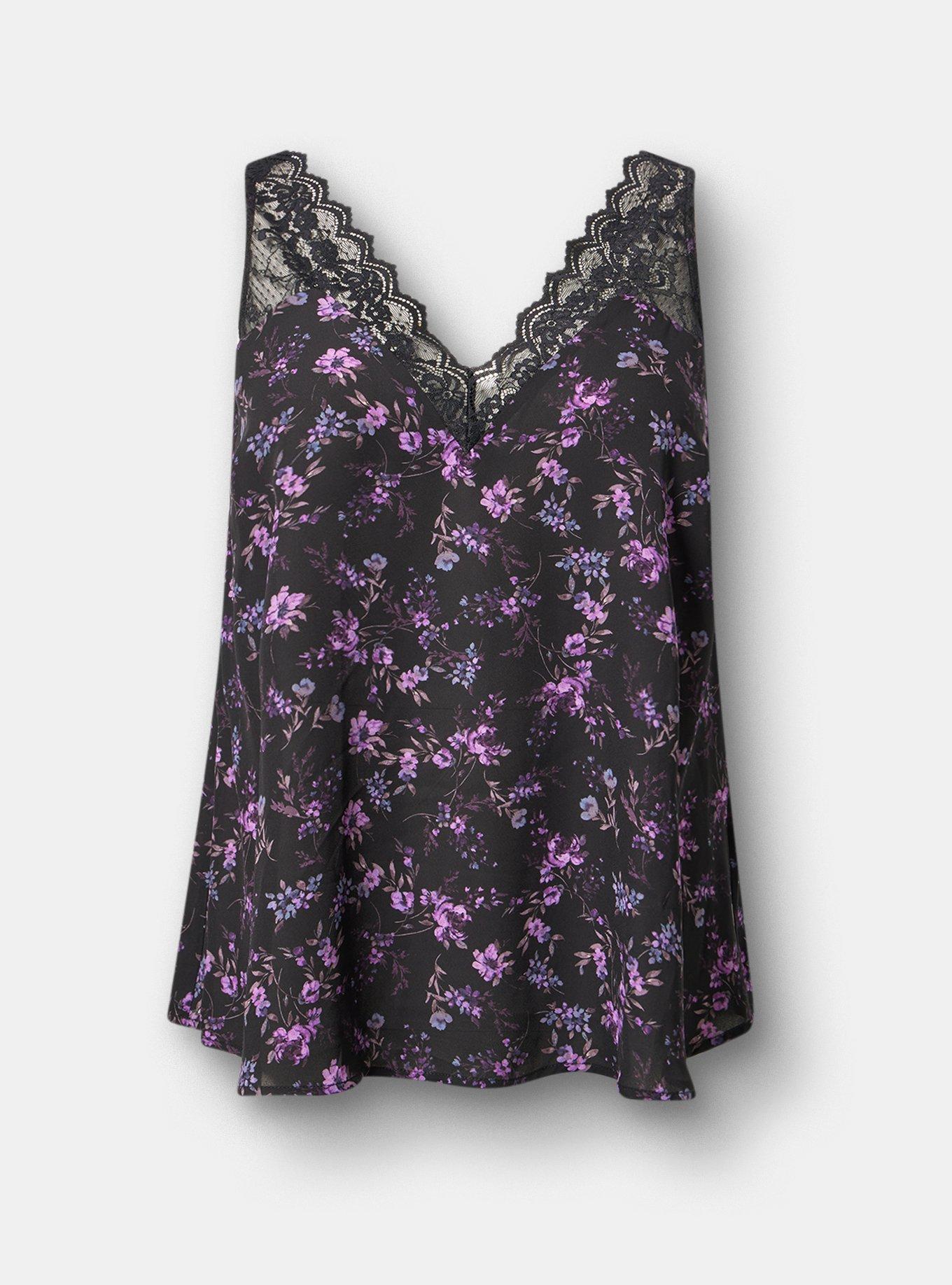 Georgette Lace Detail Cami, NITE GLOW FLORAL BLACK, hi-res