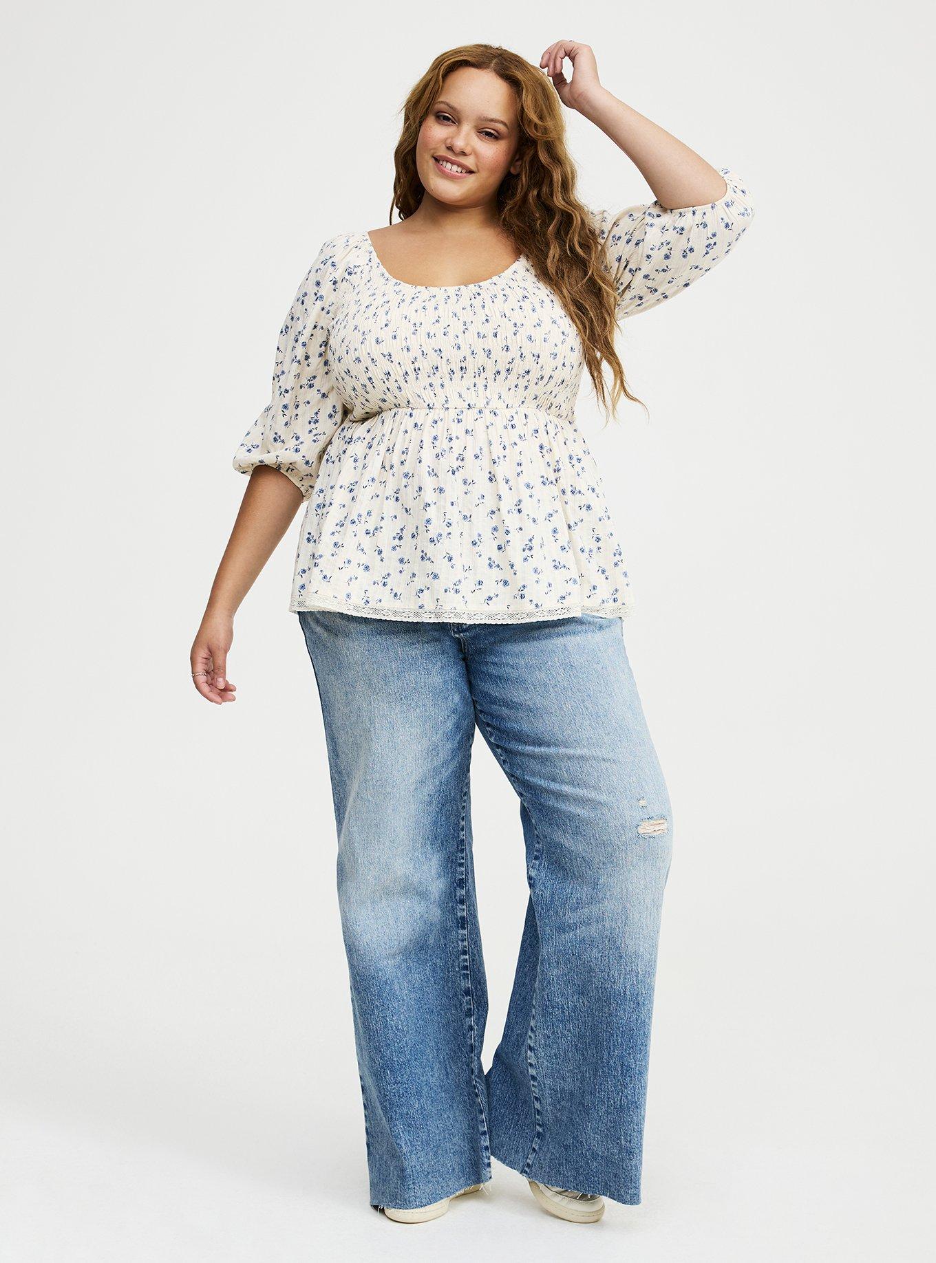 Smocked Babydoll Top, FLO FLORAL IVORY, alternate