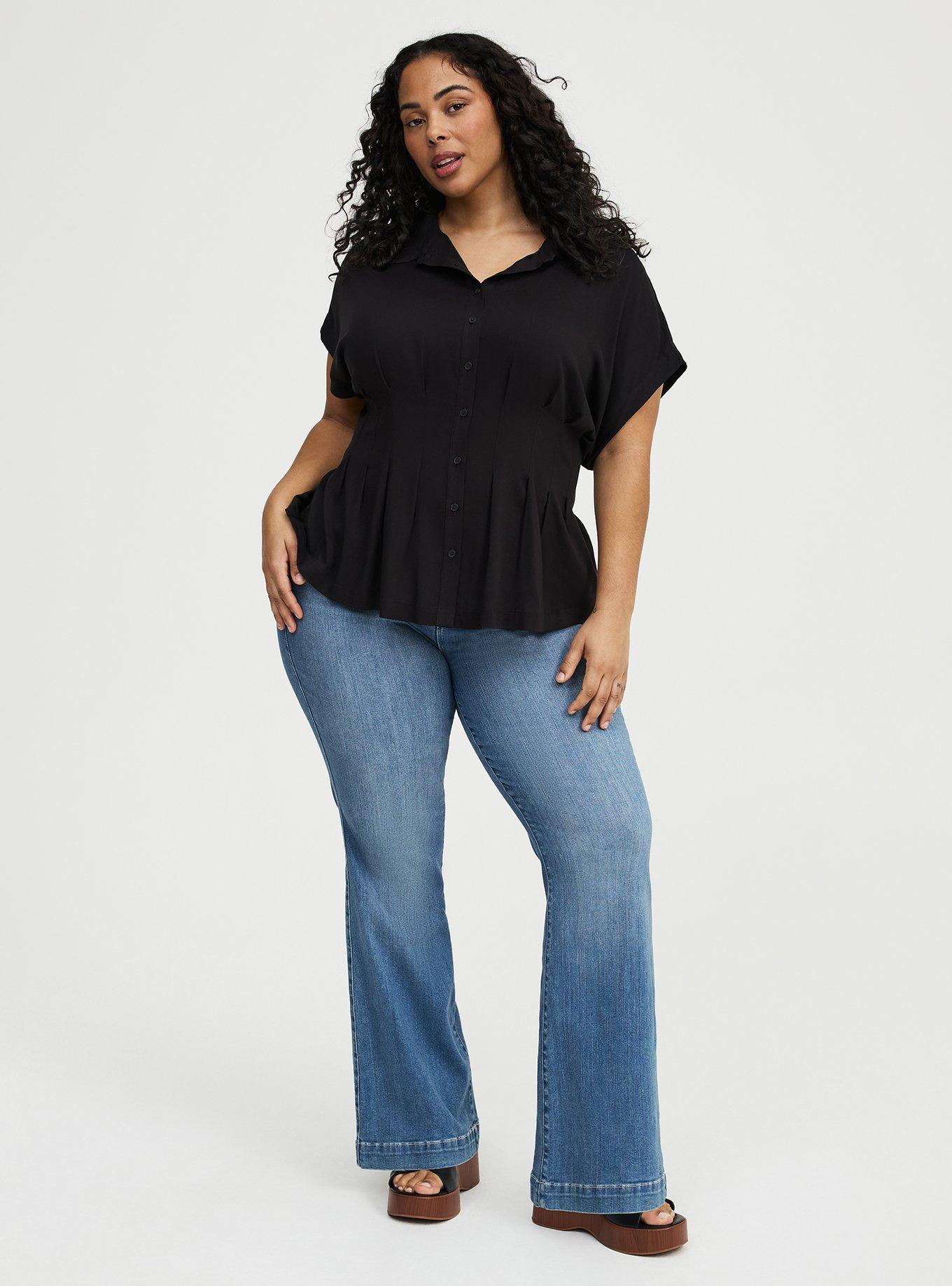 Button-Up Pintuck Shirt, DEEP BLACK, alternate