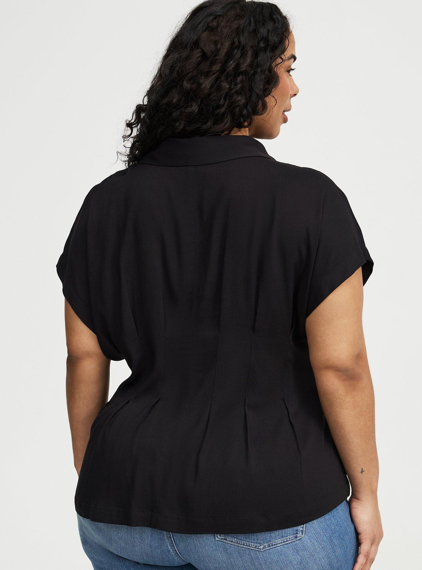 Button-Up Pintuck Shirt, DEEP BLACK, alternate