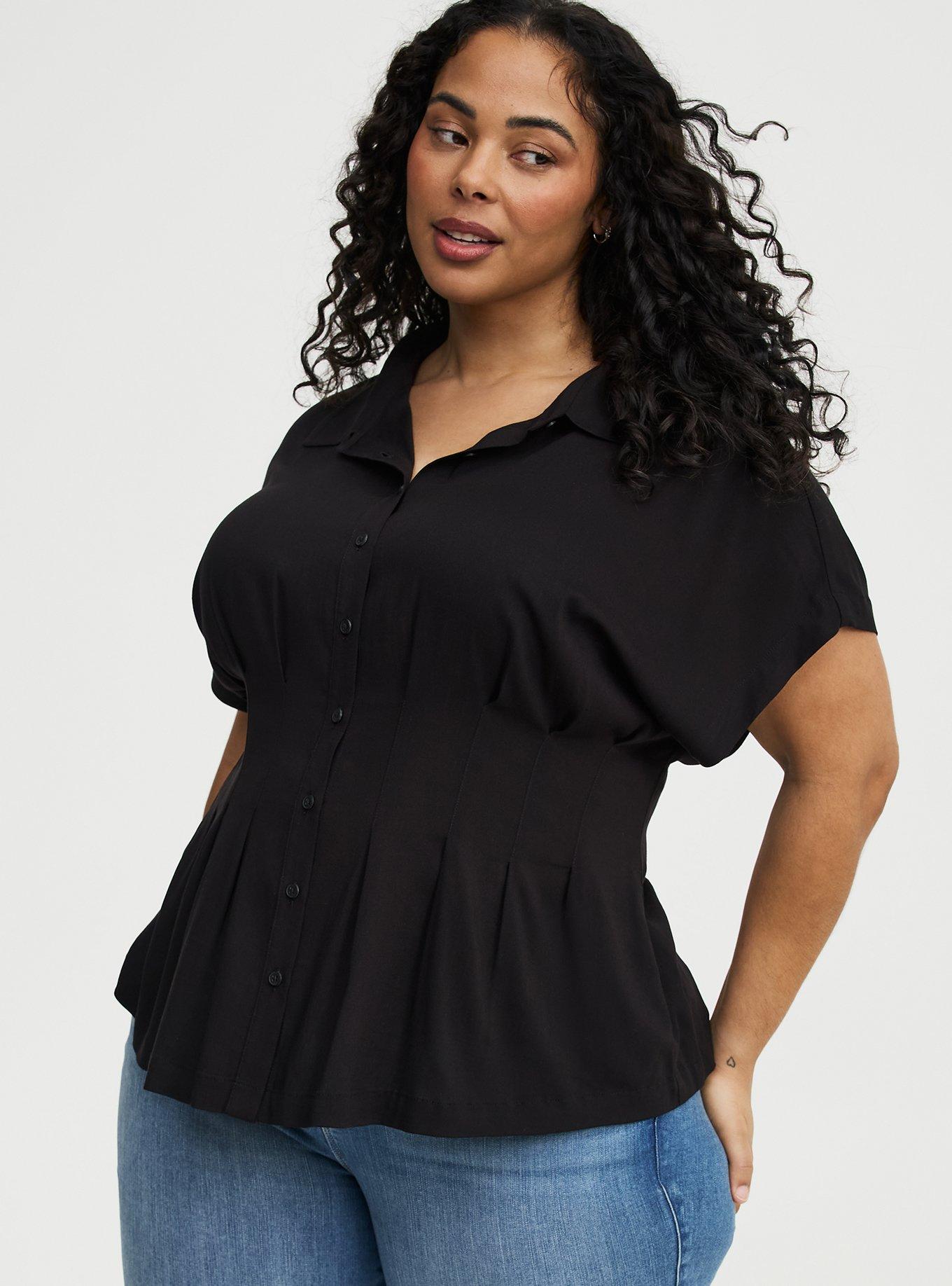 Button-Up Pintuck Shirt, DEEP BLACK, alternate