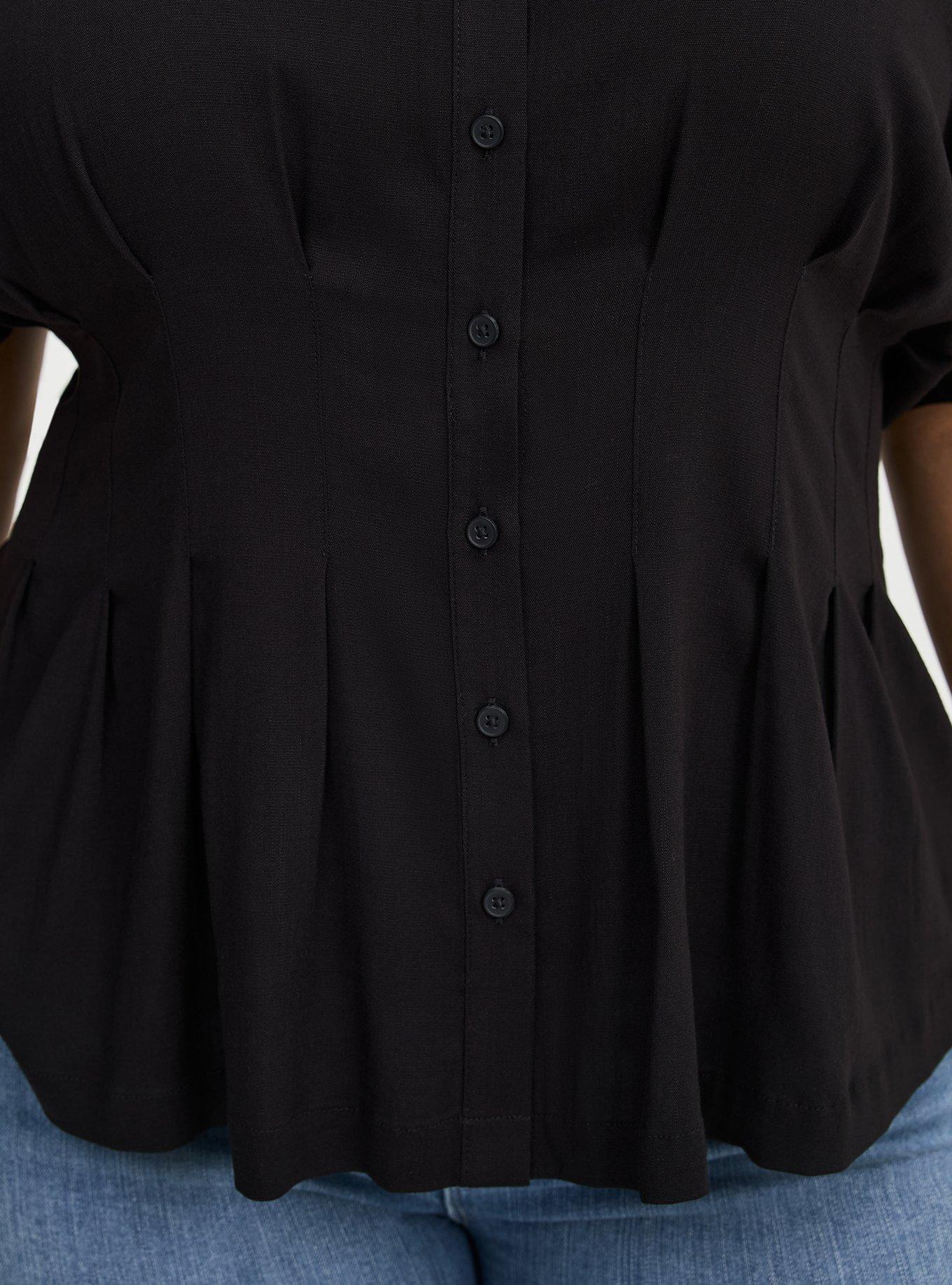 Button-Up Pintuck Shirt, DEEP BLACK, alternate
