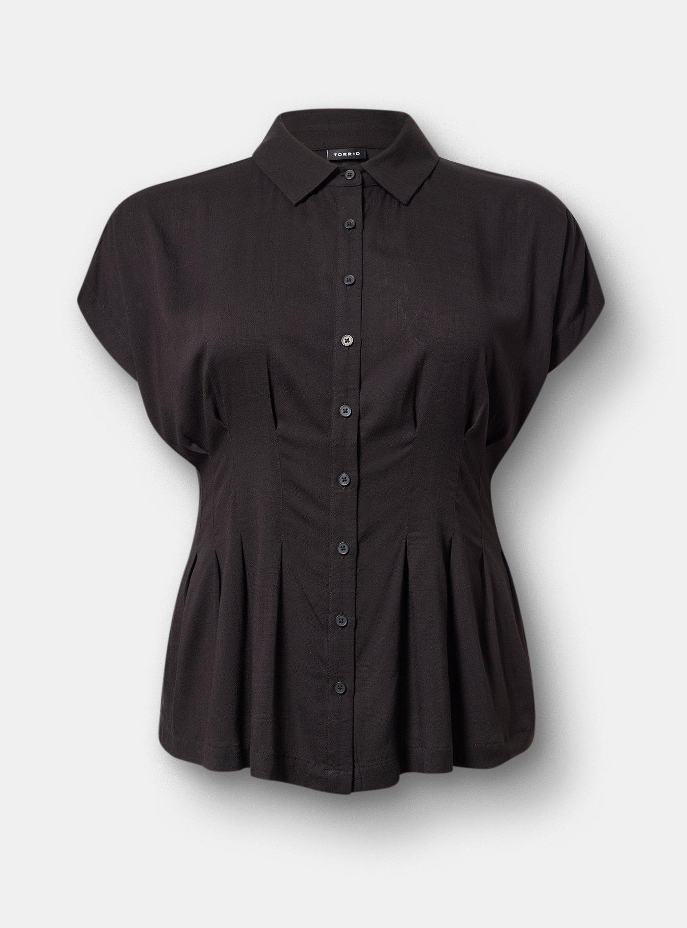 Button-Up Pintuck Shirt, DEEP BLACK, hi-res