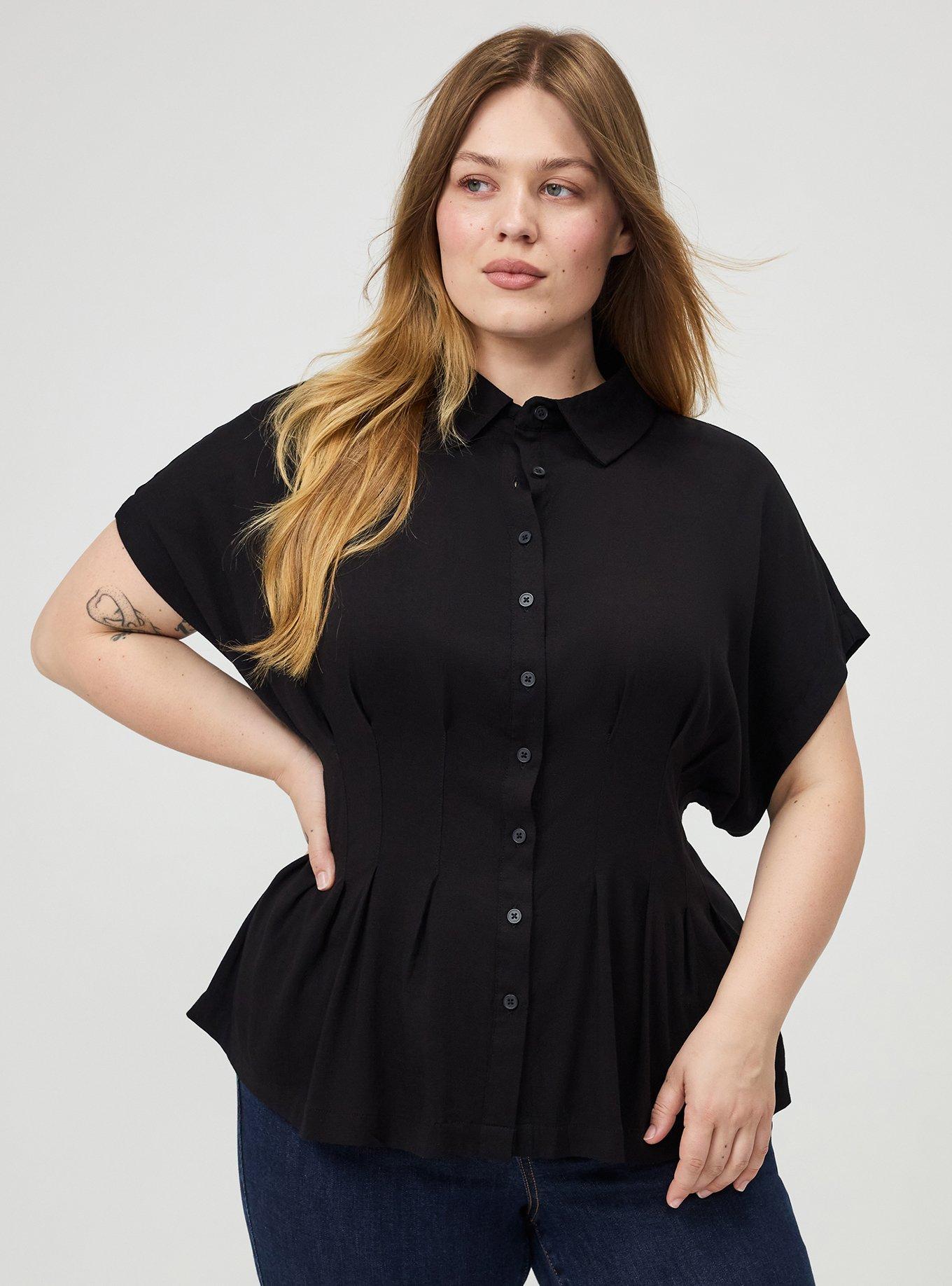 black dress shirt plus size Final Sale Plus Size Rhinestone Embellished Mini Shirt Dress in Black