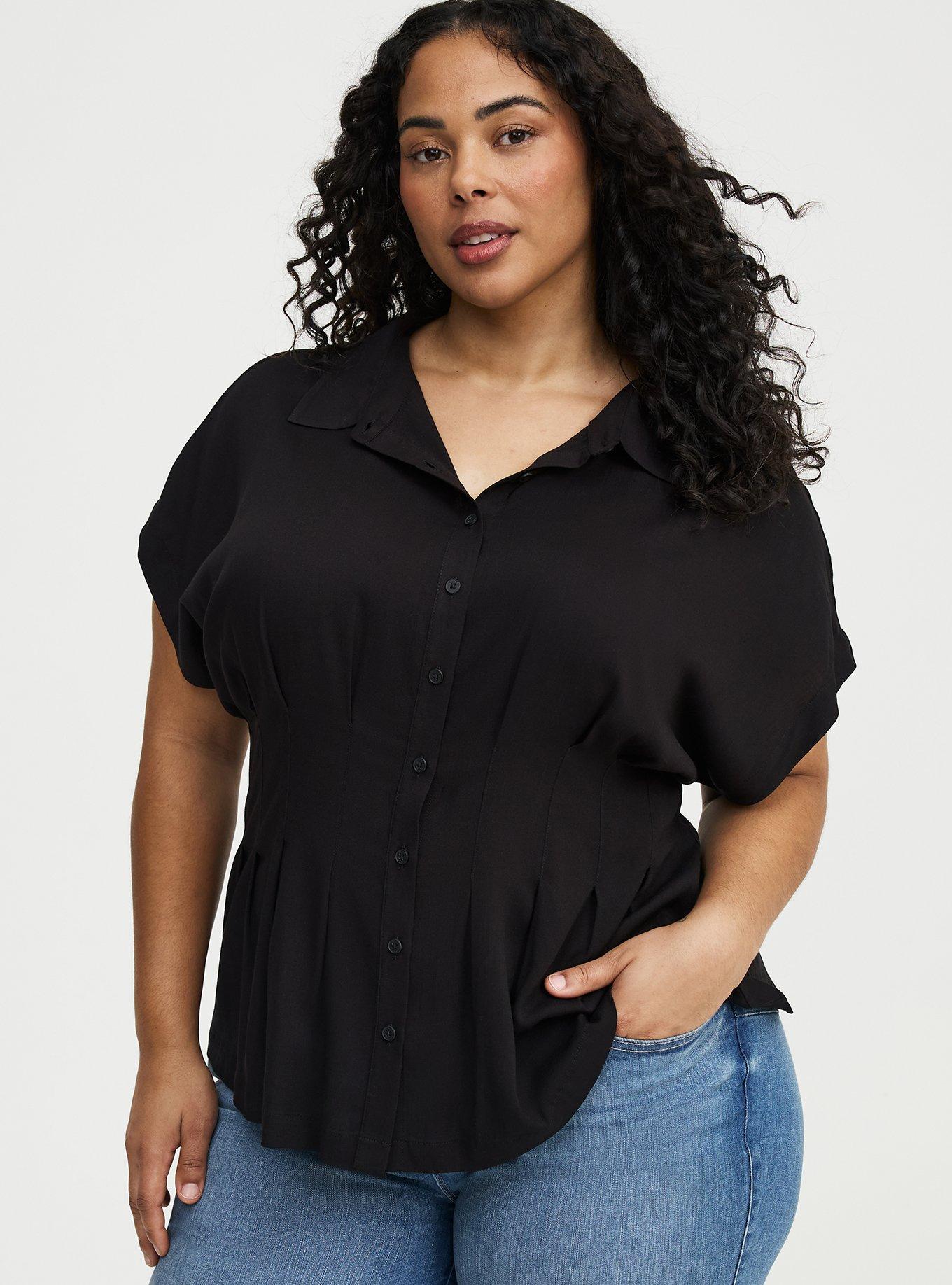 Button-Up Pintuck Shirt, DEEP BLACK, hi-res