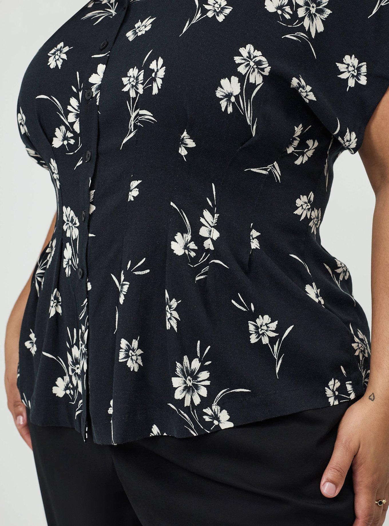 Plus Size Button Up Pintuck Shirt, CARA SILHOUETTE BLACK, alternate
