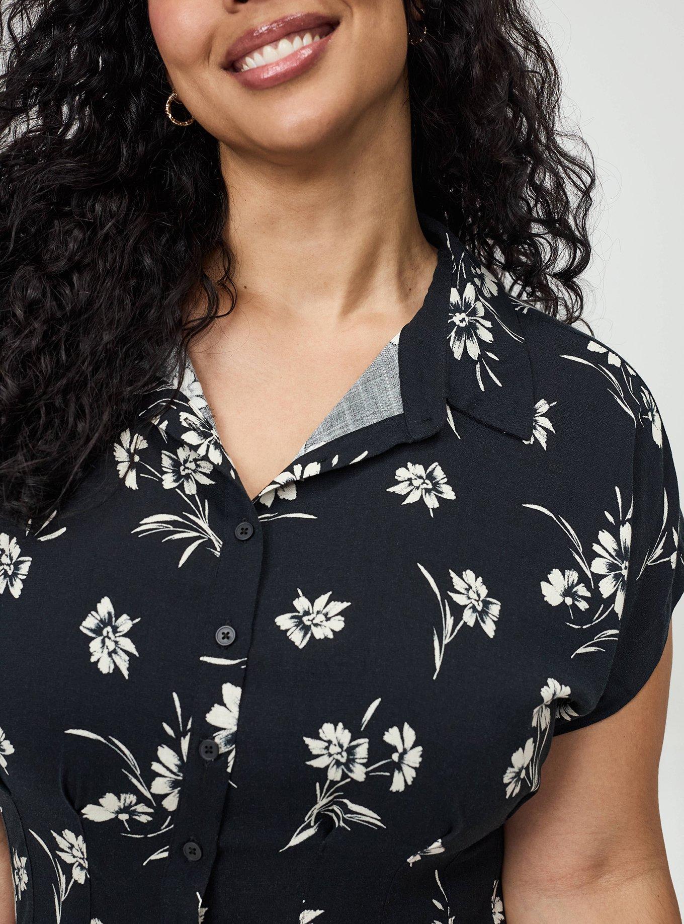 Plus Size Button Up Pintuck Shirt, CARA SILHOUETTE BLACK, alternate