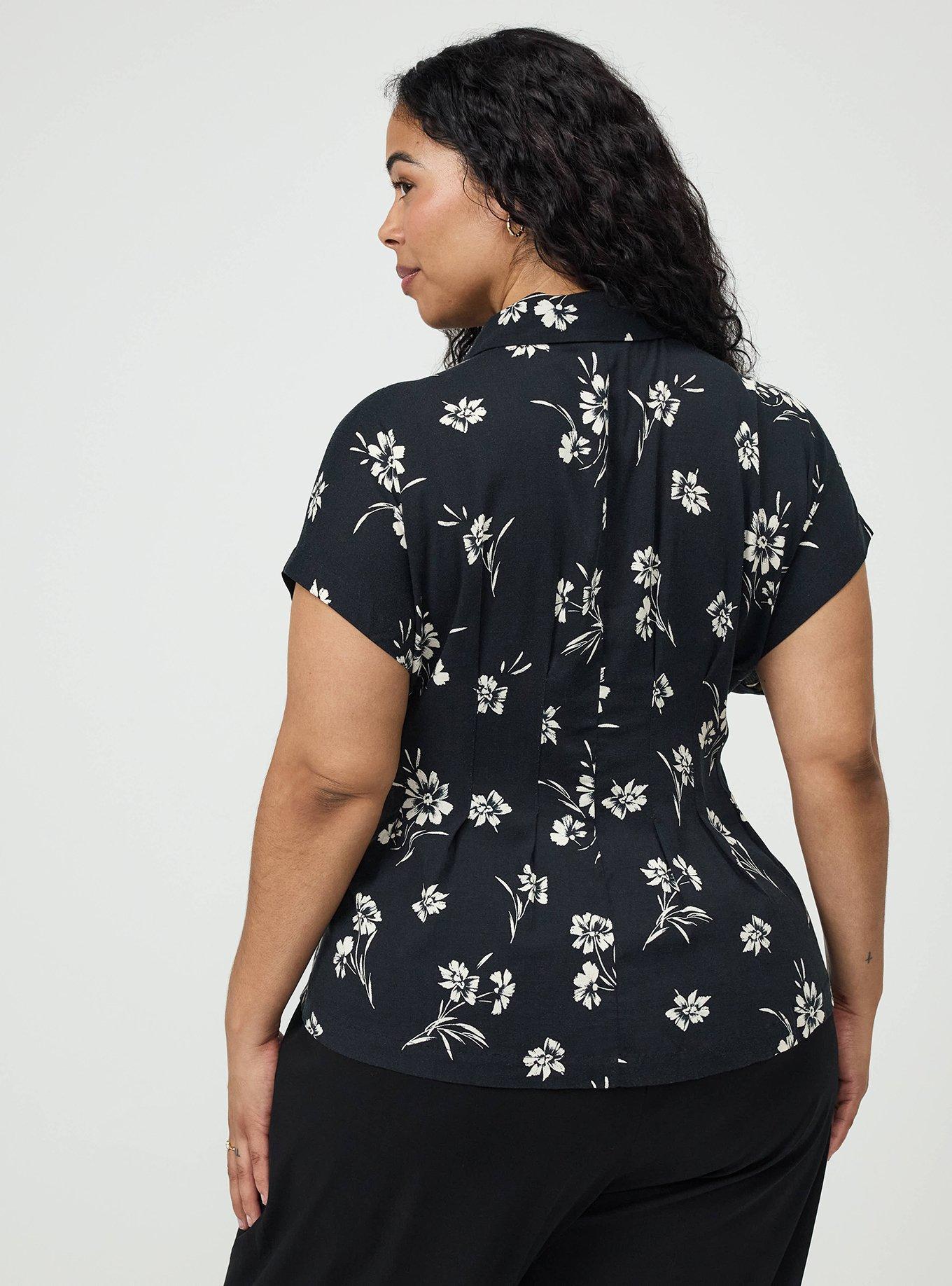 Plus Size Button Up Pintuck Shirt, CARA SILHOUETTE BLACK, alternate