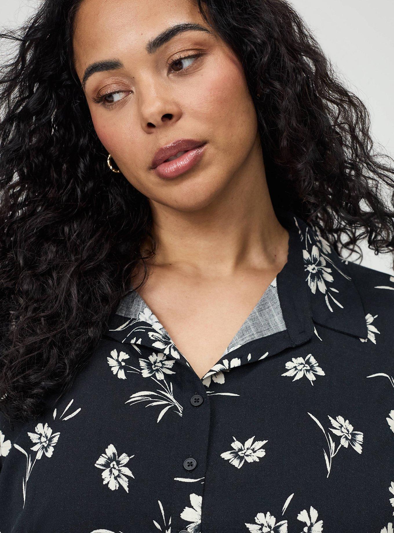 Plus Size Button Up Pintuck Shirt, CARA SILHOUETTE BLACK, alternate