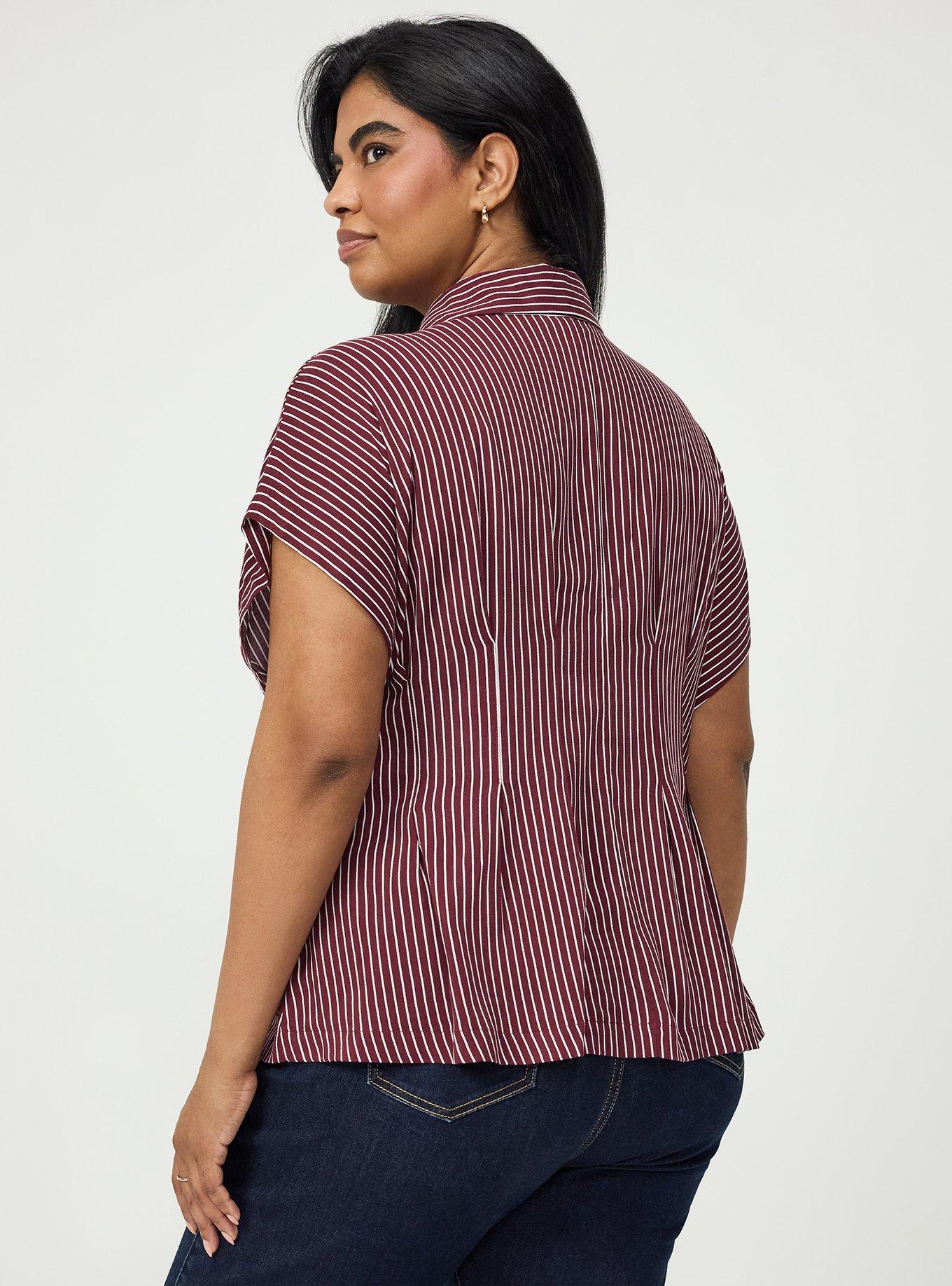 Plus Size Button Up Pintuck Shirt, PENCIL PINSTRIPE MAROON BANNER, alternate