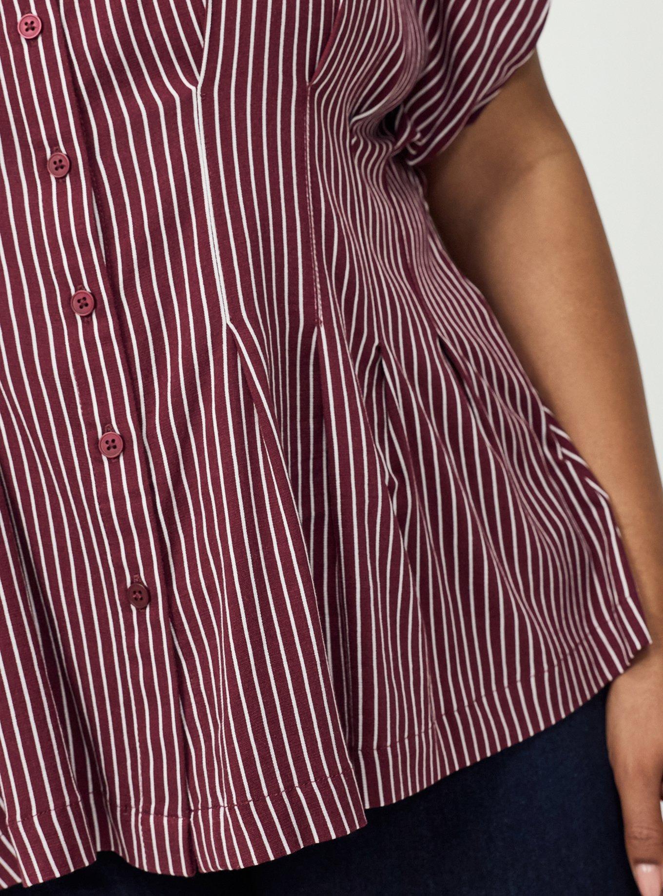 Plus Size Button Up Pintuck Shirt, PENCIL PINSTRIPE MAROON BANNER, alternate