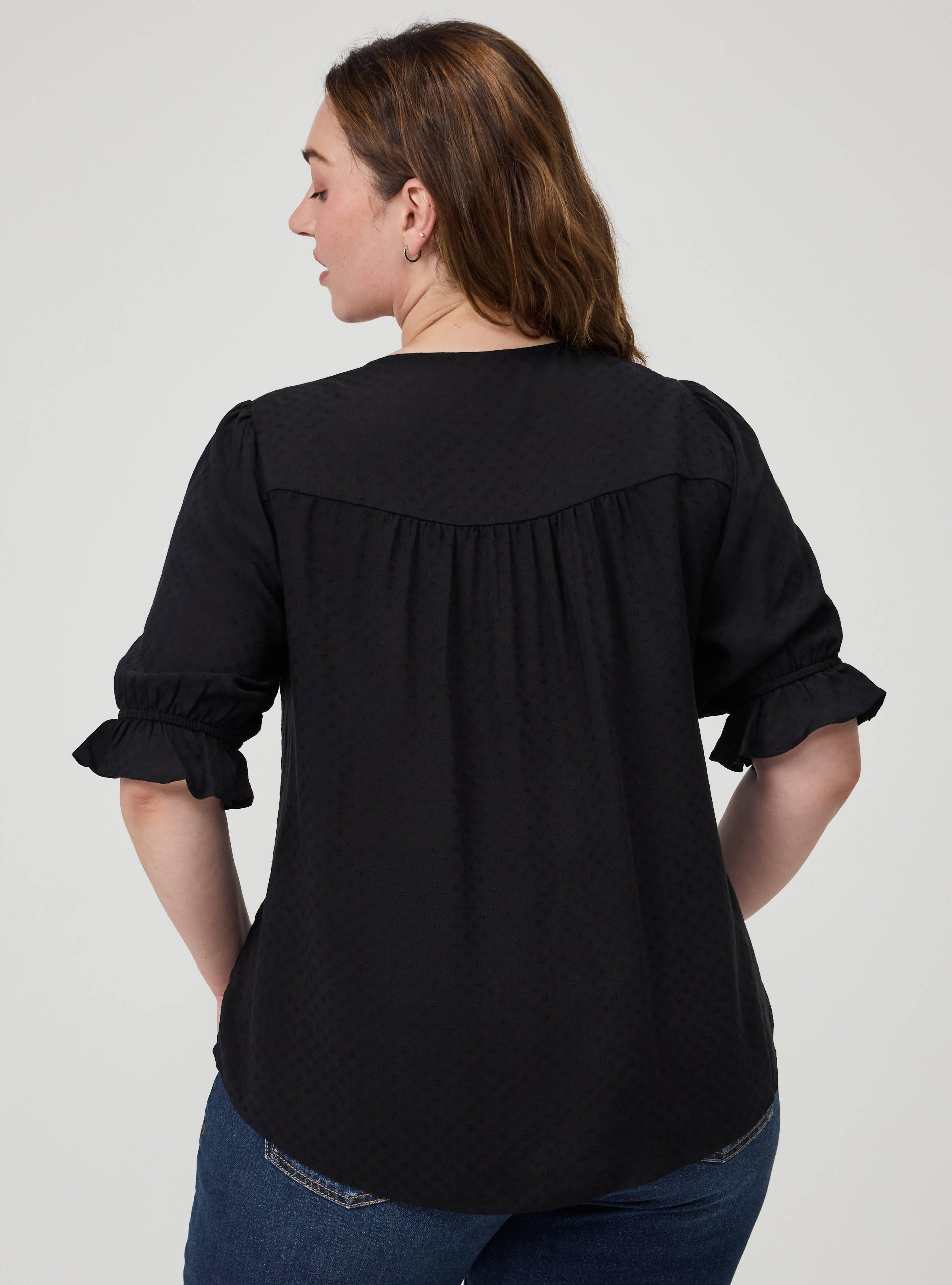Ruffle Trim Blouse, DEEP BLACK, alternate