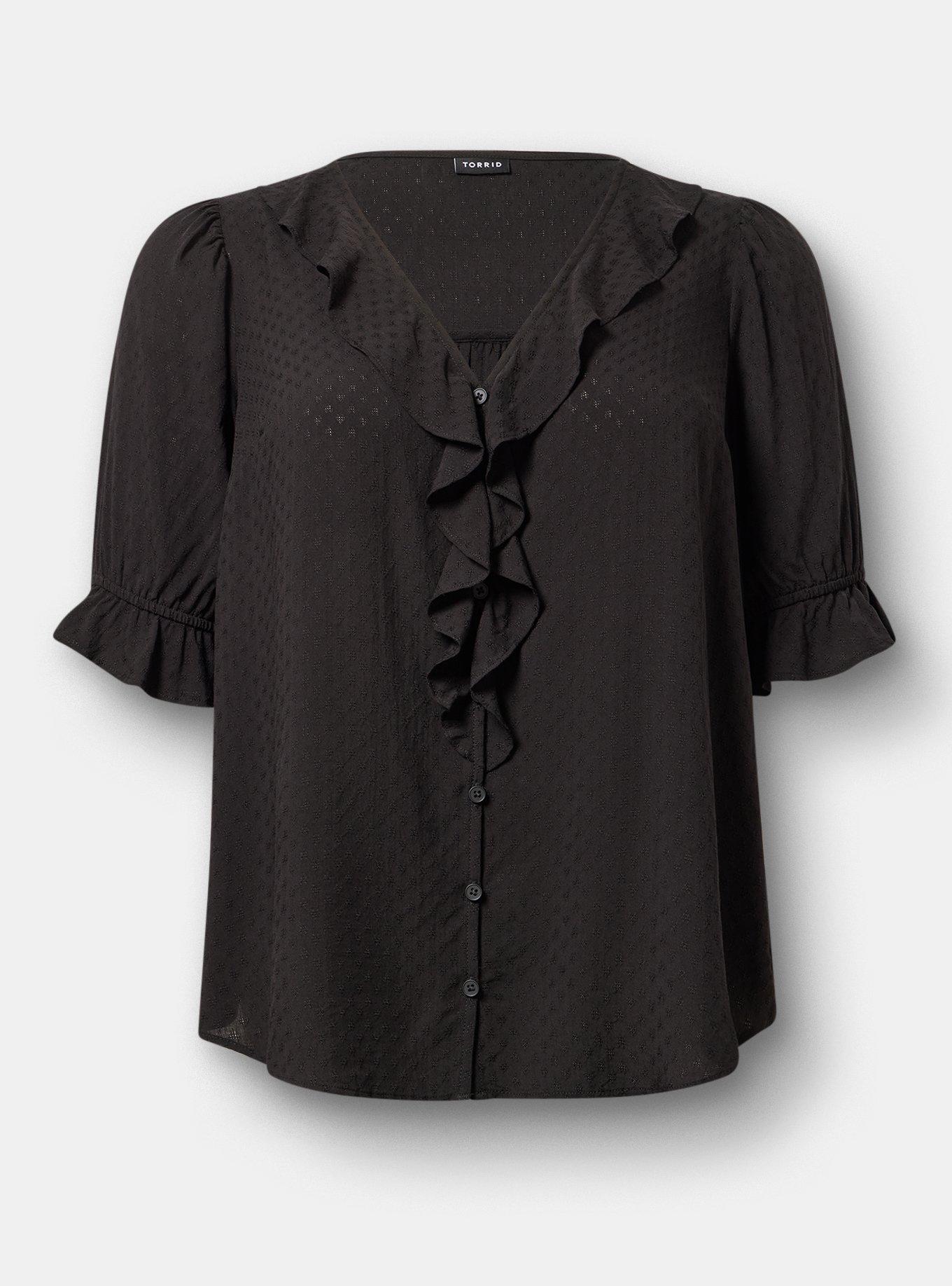 Ruffle Trim Blouse, DEEP BLACK, flat