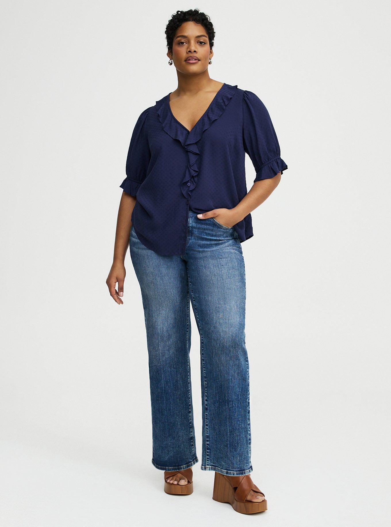 Ruffle Trim Blouse, PEACOAT, alternate