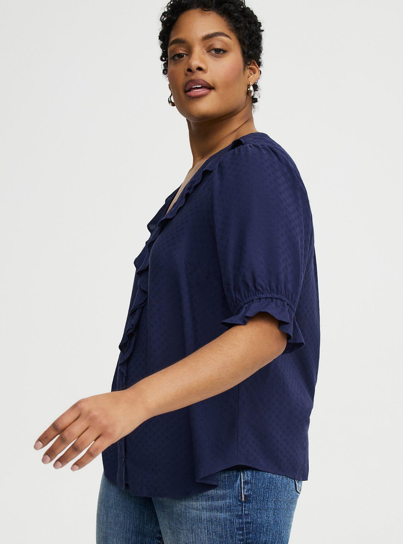 Ruffle Trim Blouse, PEACOAT, alternate