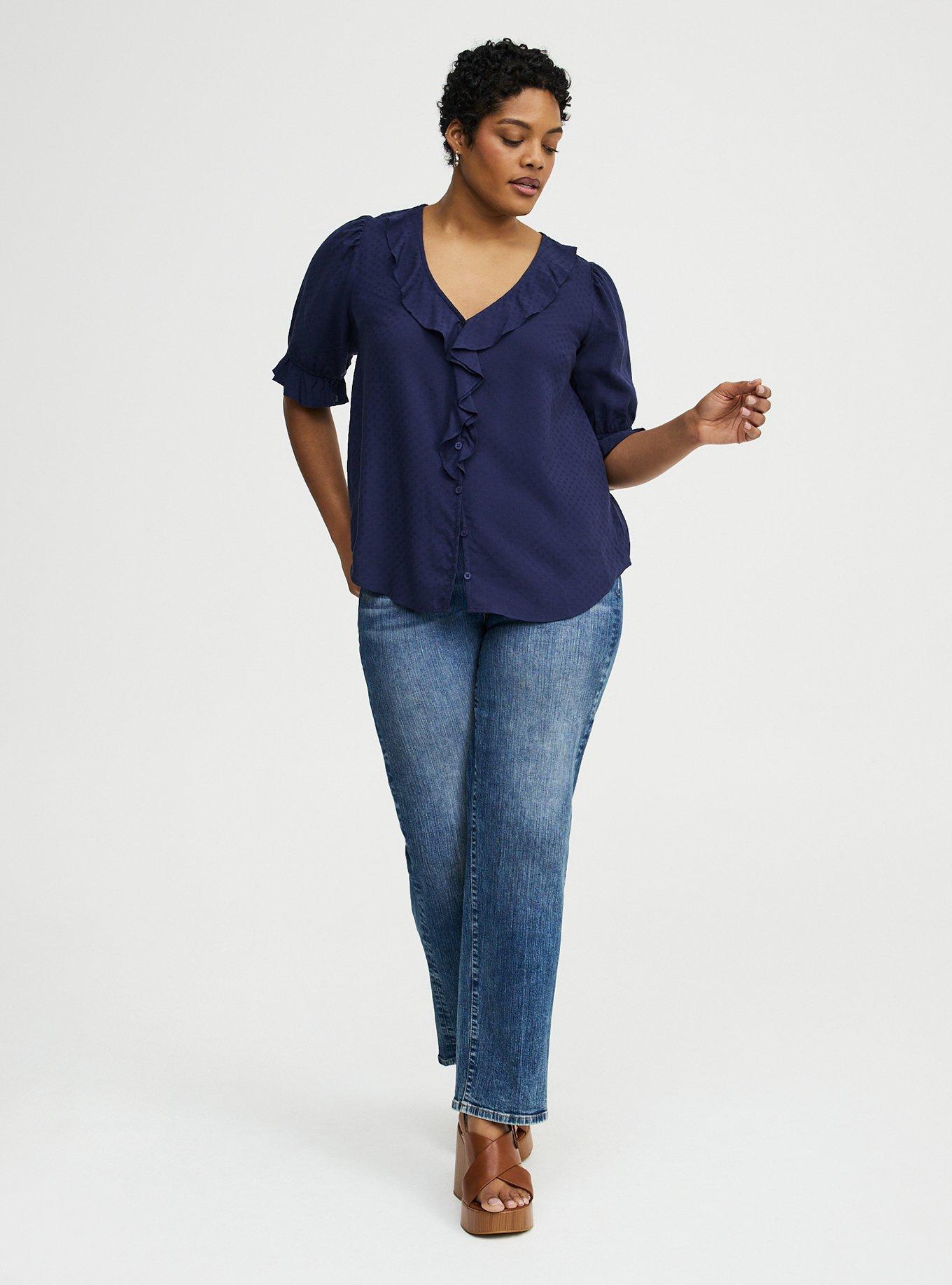 Ruffle Trim Blouse, PEACOAT, alternate