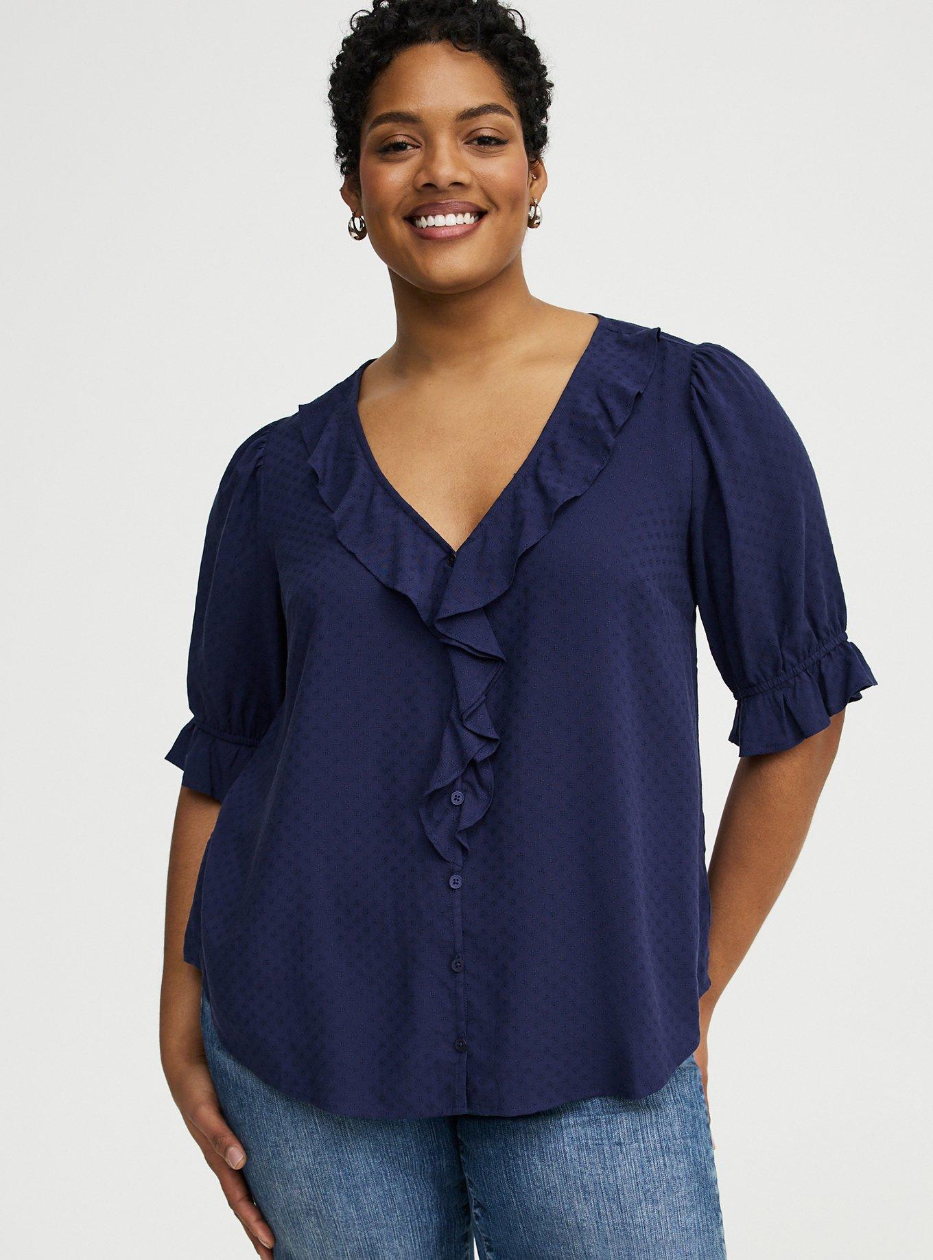 Plus Size Ruffle Trim Blouse, PEACOAT, hi-res