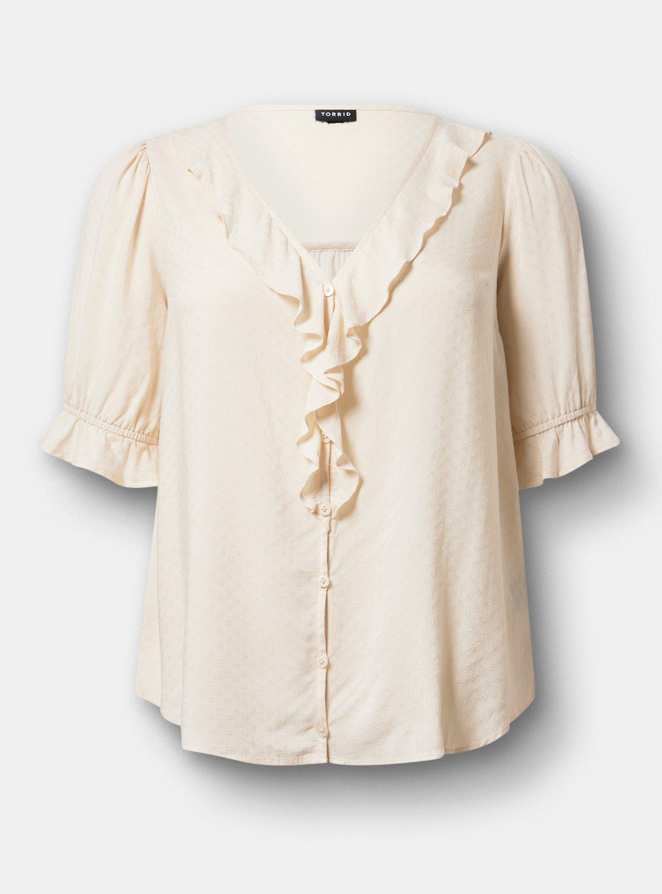 Ruffle Trim Blouse, WHITE SWAN, hi-res