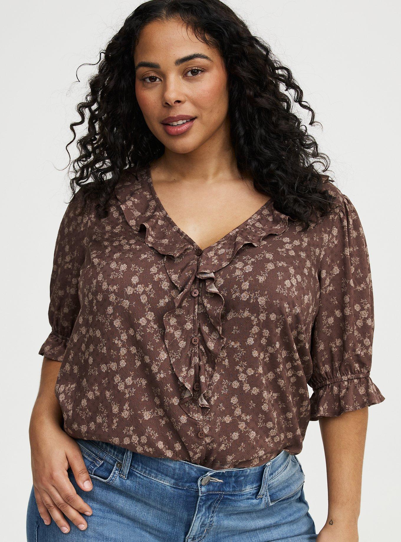 Ruffle Trim Blouse, RENA DITSY FLORAL BROWN, alternate