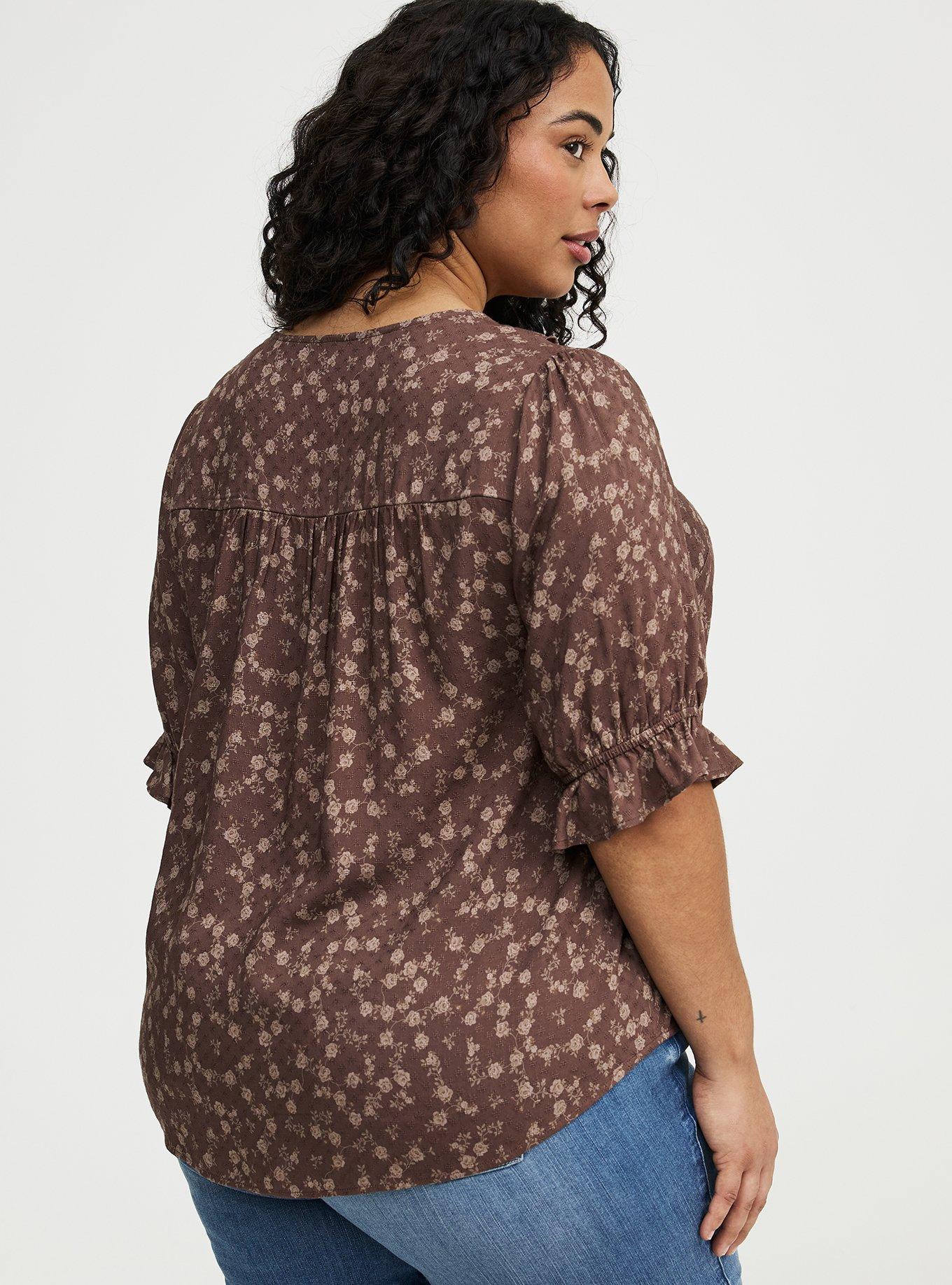 Ruffle Trim Blouse, RENA DITSY FLORAL BROWN, alternate