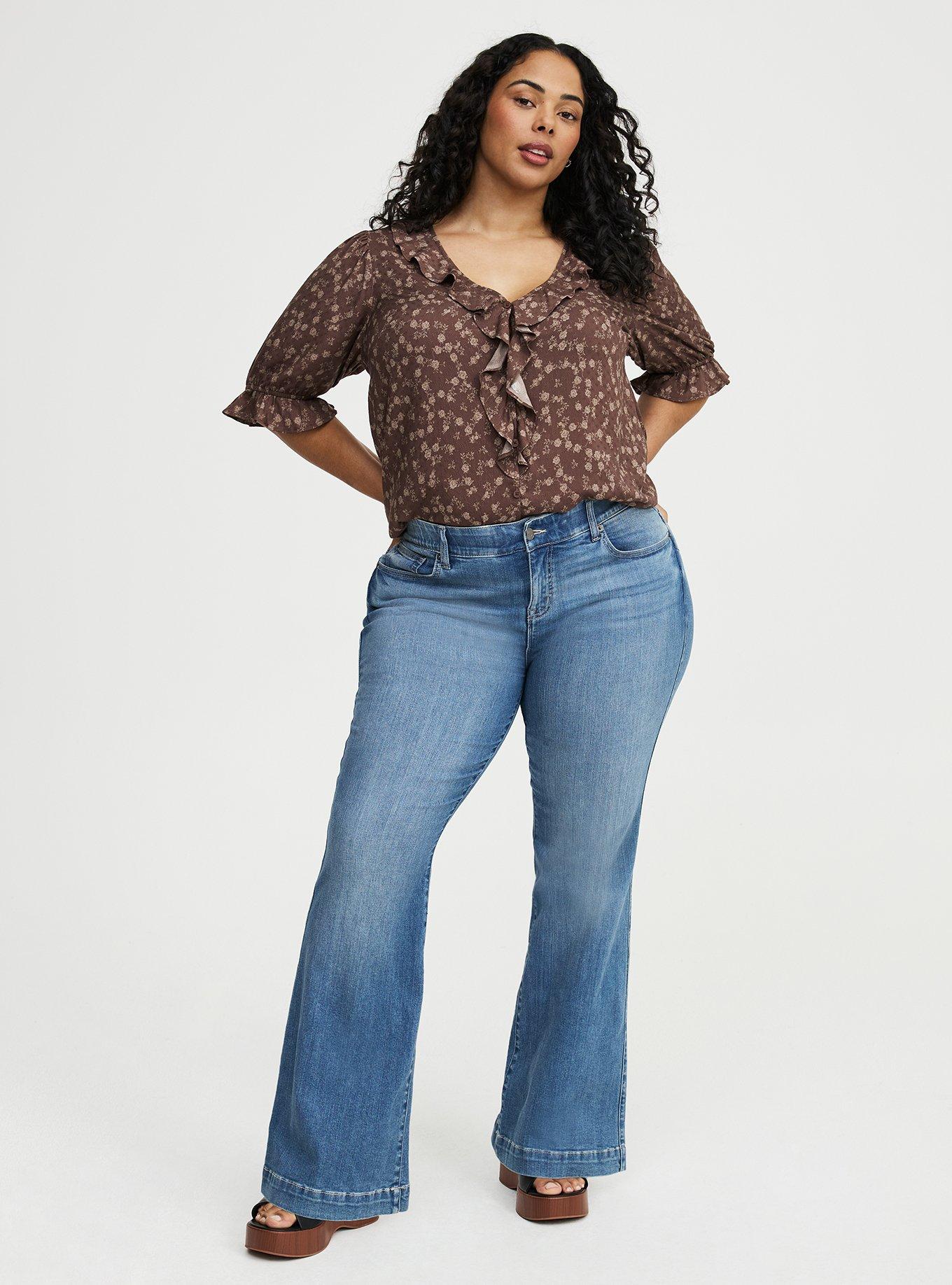 Ruffle Trim Blouse, RENA DITSY FLORAL BROWN, alternate