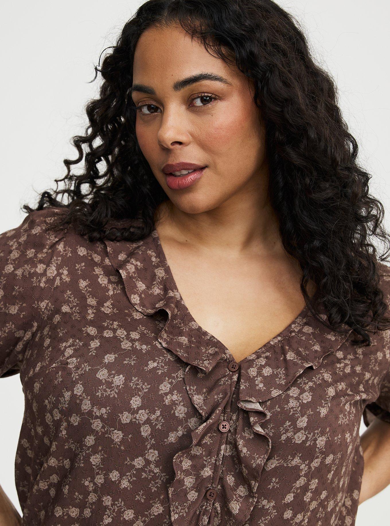 Ruffle Trim Blouse, RENA DITSY FLORAL BROWN, alternate