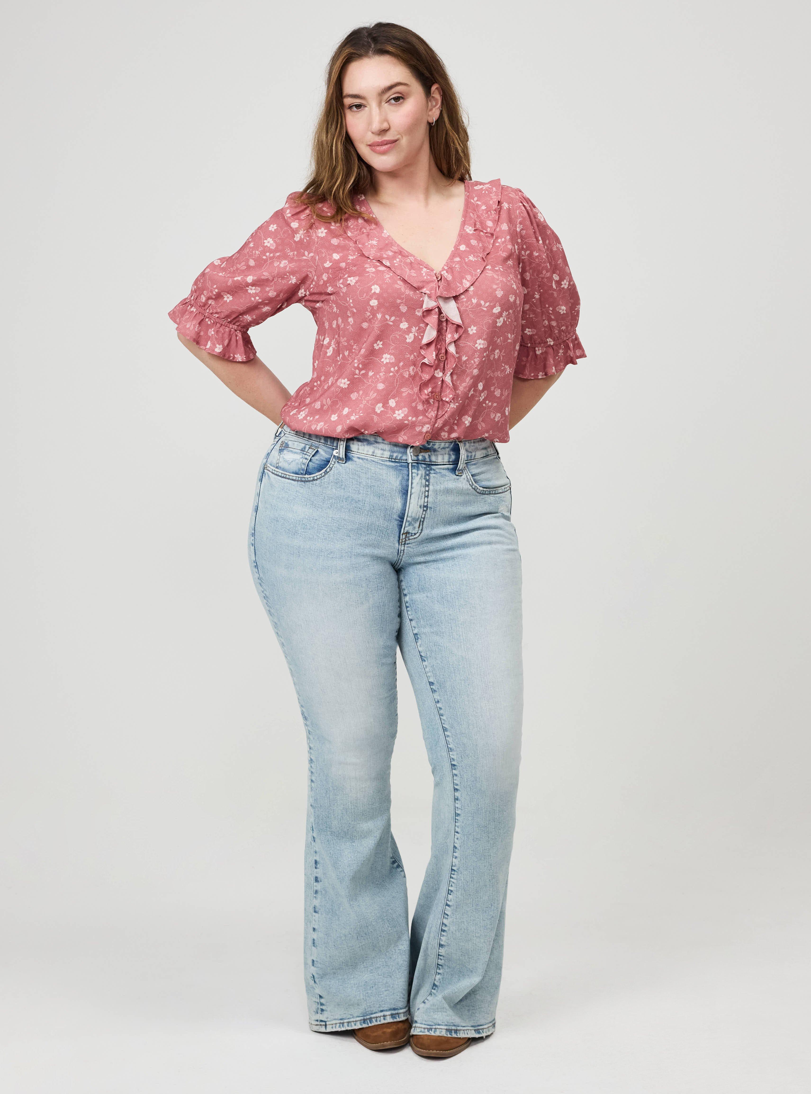 Ruffle Trim Blouse, JEAN VINE FLORAL PINK, alternate