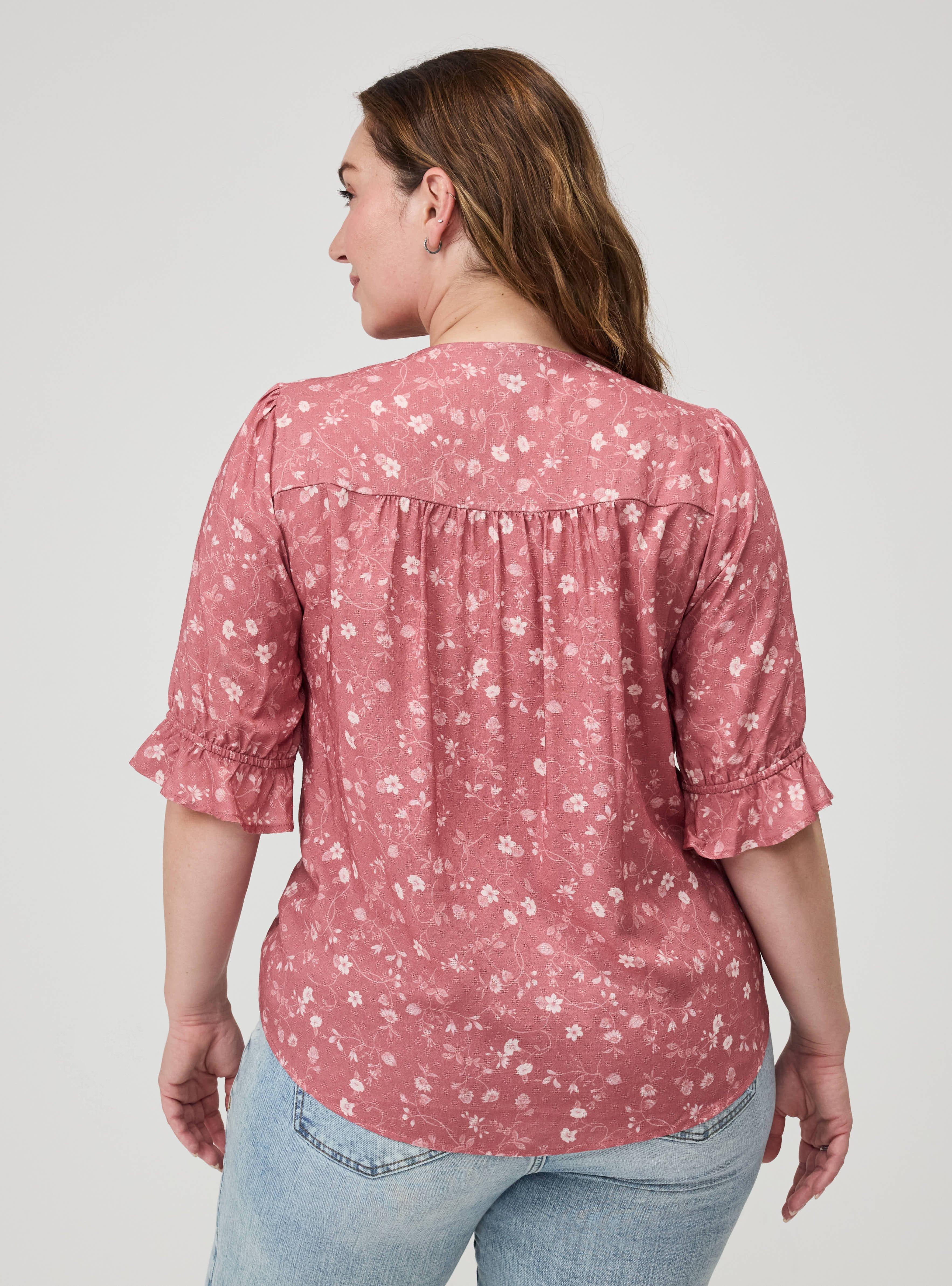 Ruffle Trim Blouse, JEAN VINE FLORAL PINK, alternate