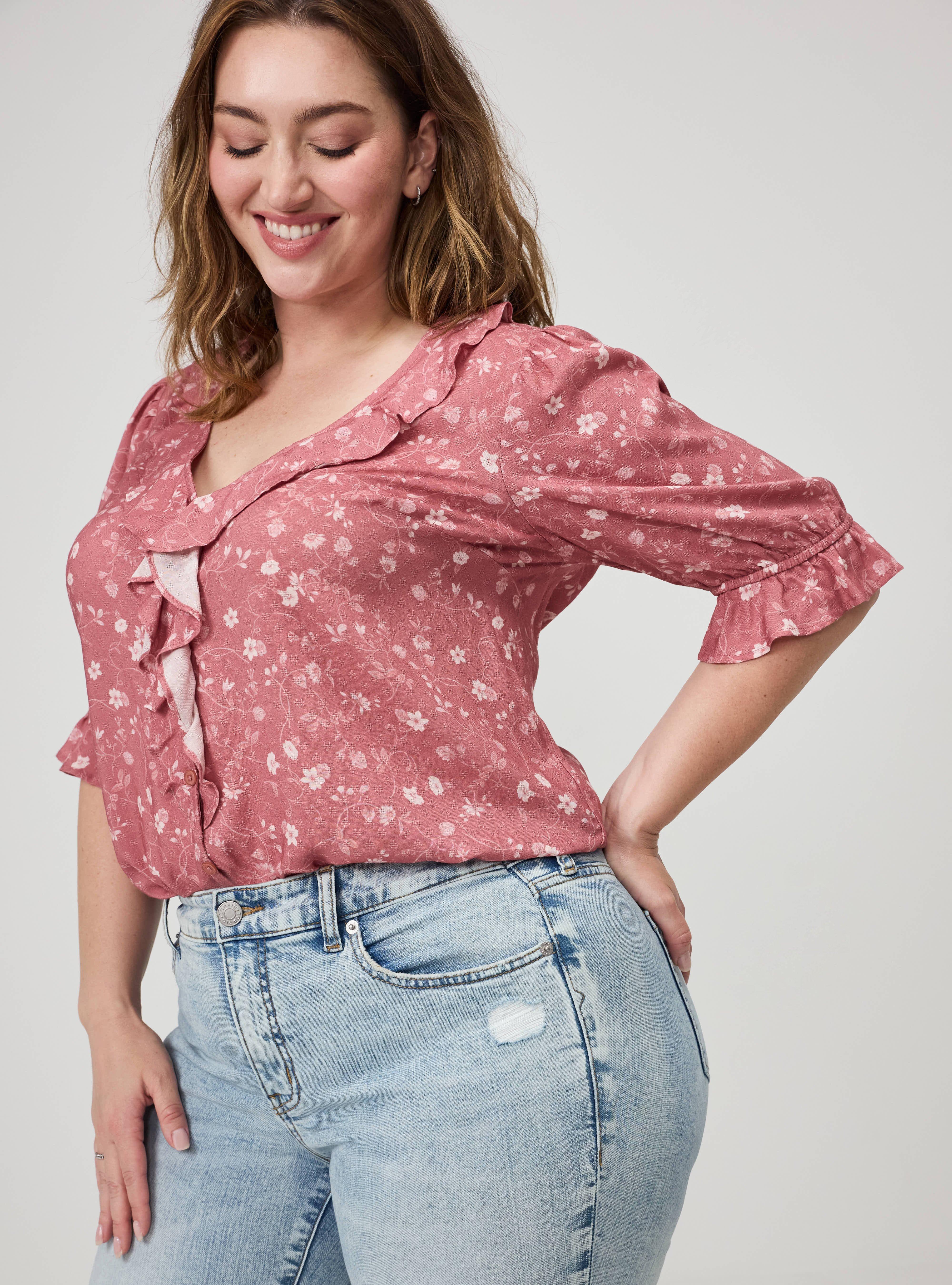 Ruffle Trim Blouse, JEAN VINE FLORAL PINK, alternate