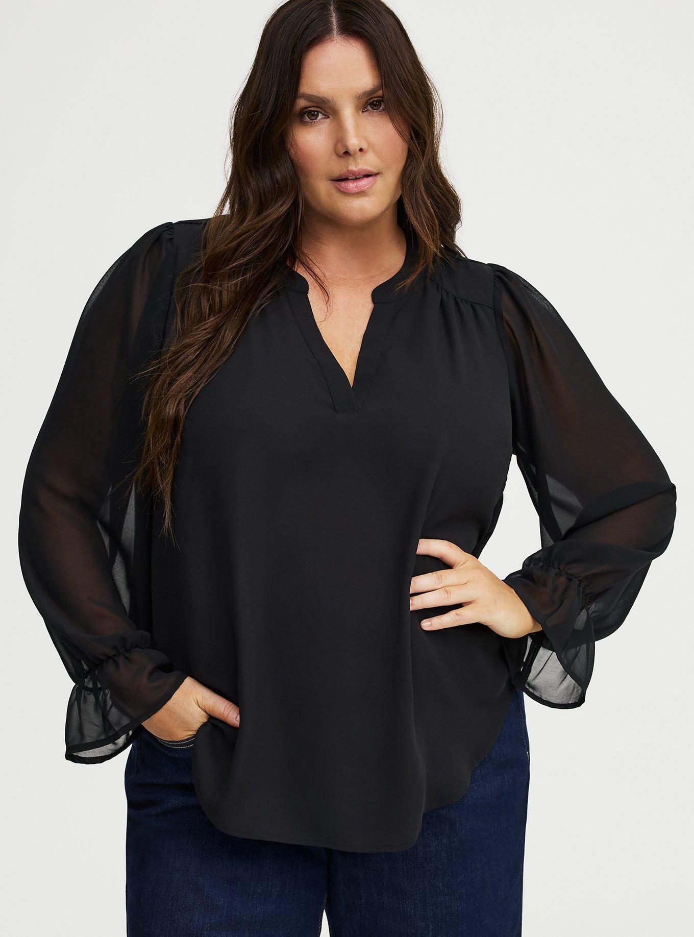 Harper Chiffon Sleeve Top, DEEP BLACK, alternate