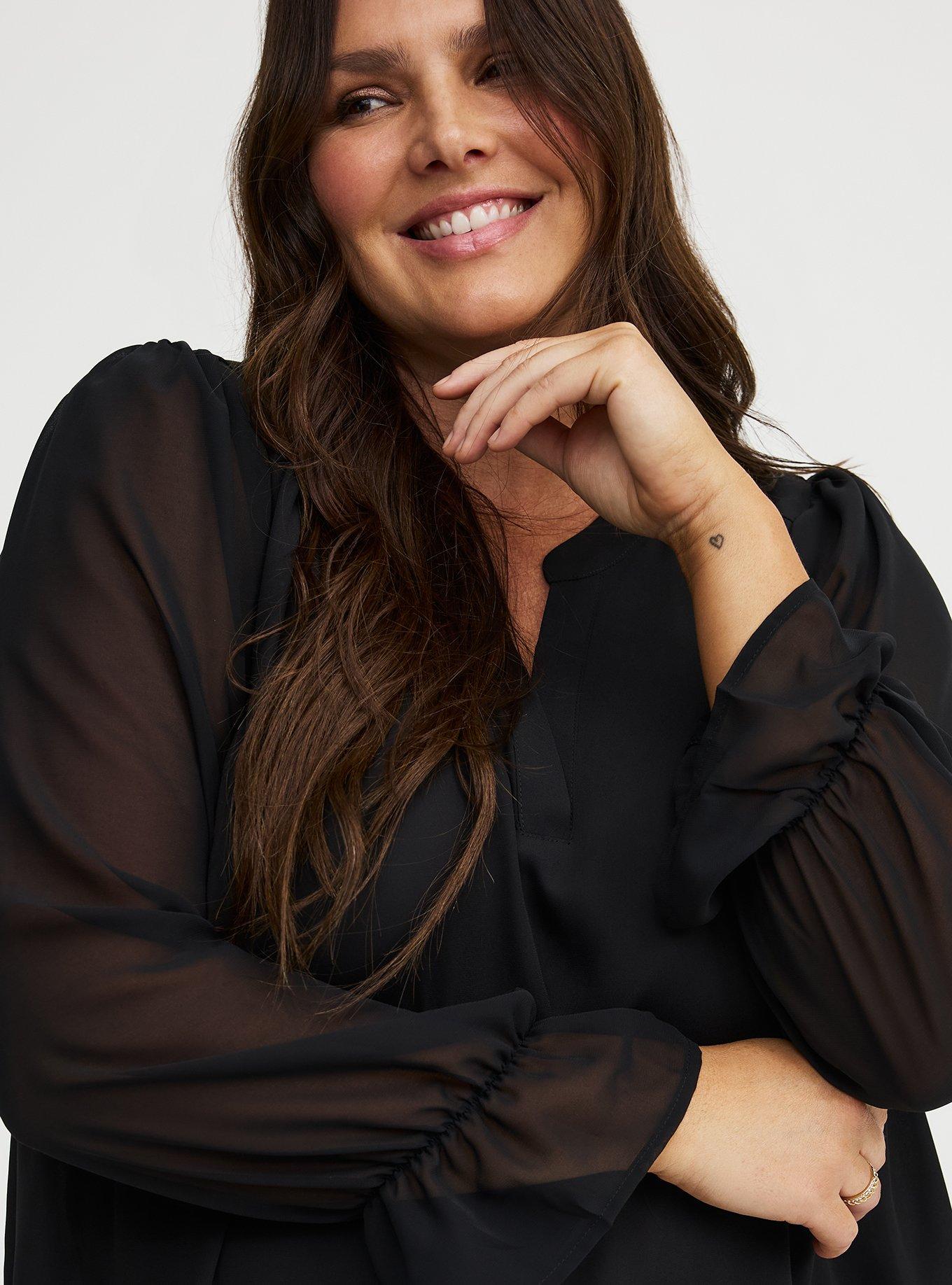 Harper Chiffon Sleeve Top, DEEP BLACK, alternate