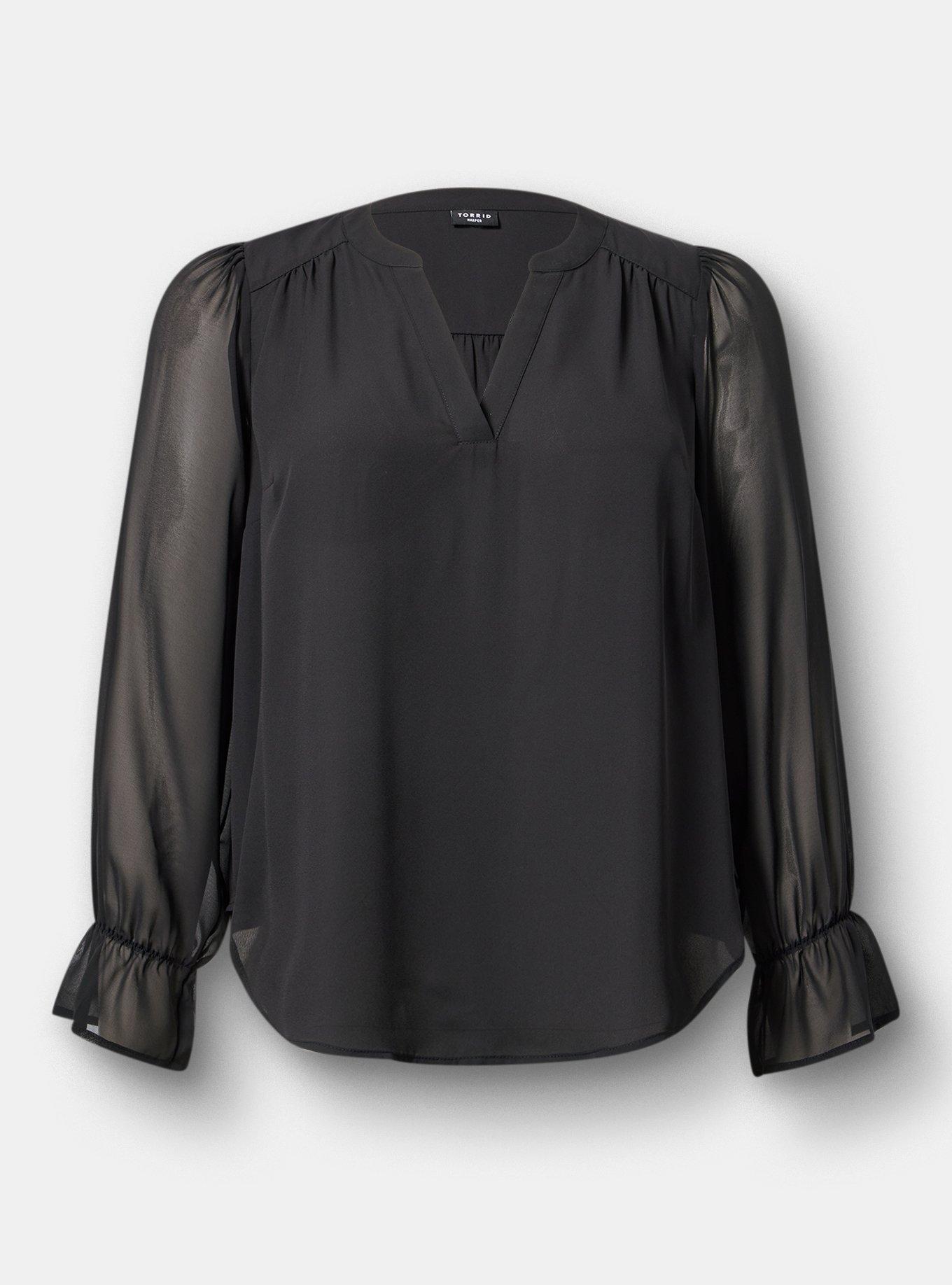Harper Chiffon Sleeve Top, DEEP BLACK, hi-res