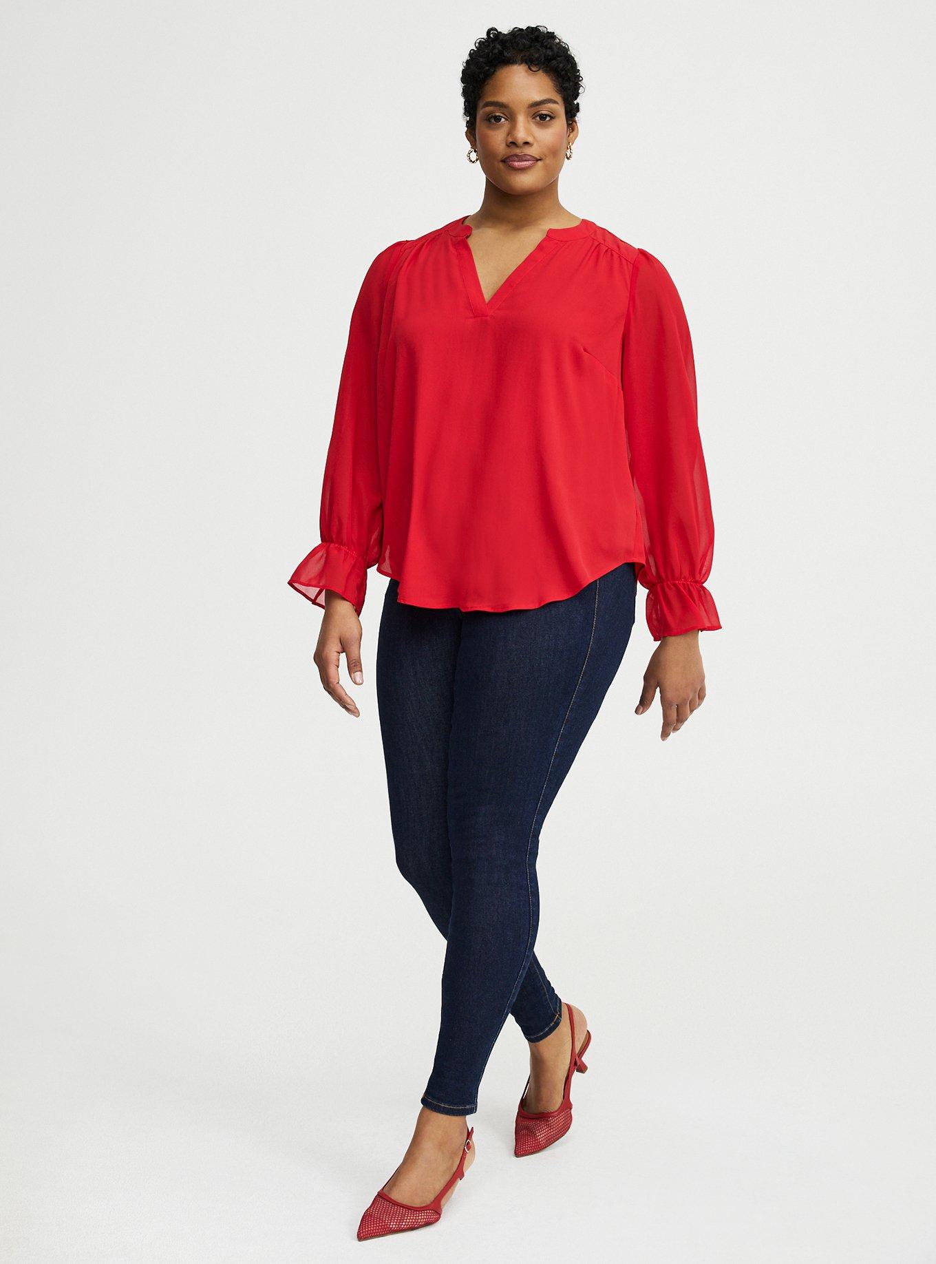 Harper Chiffon Sleeve Top, URBAN RED, alternate