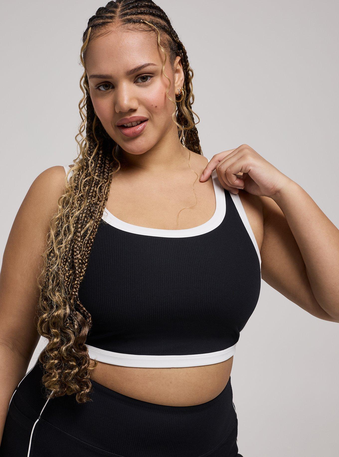 TRU Performance Rib Active Sports Bra with Piping, DEEP BLACK, alternate