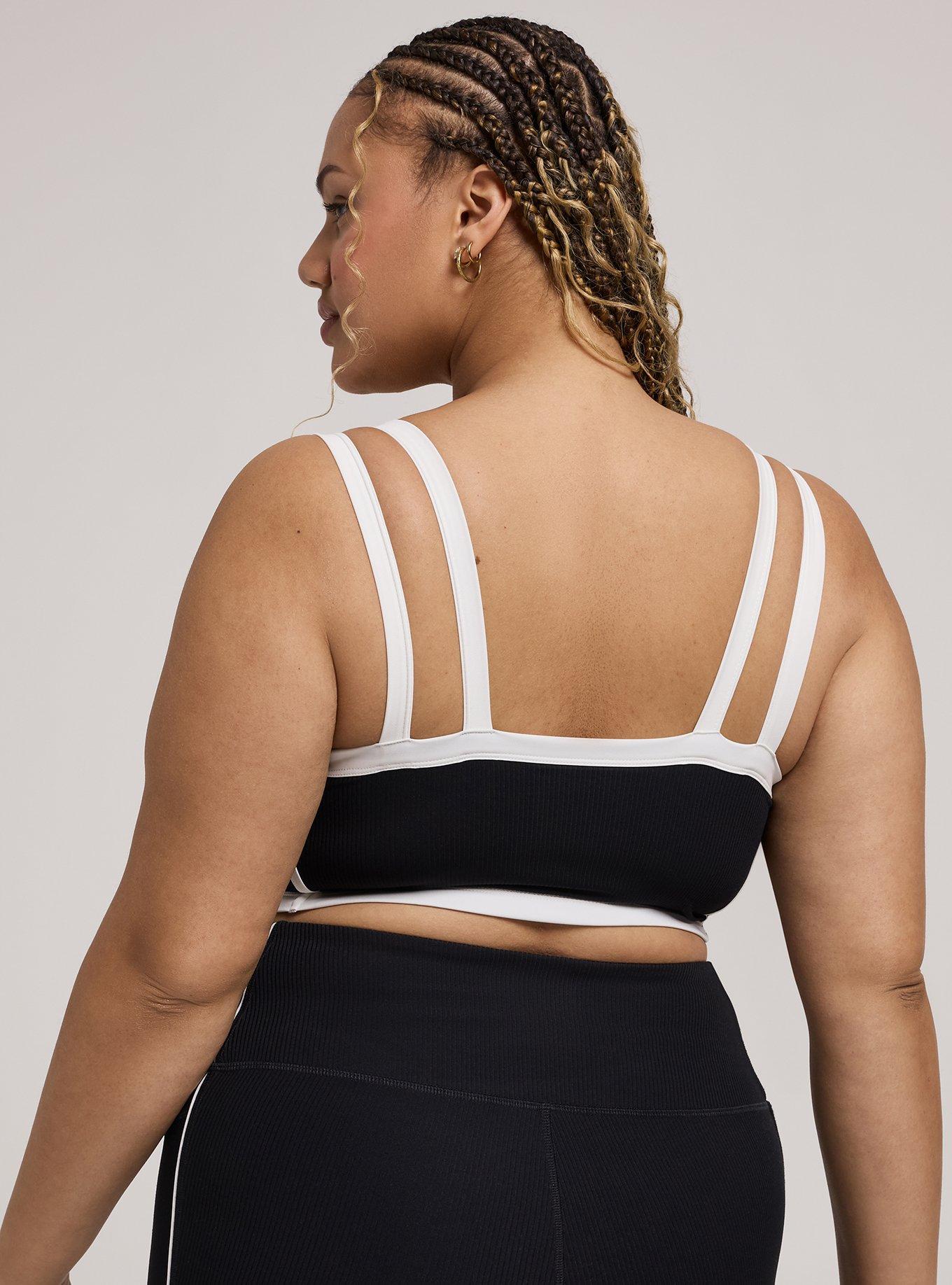 TRU Performance Rib Active Sports Bra with Piping, DEEP BLACK, alternate