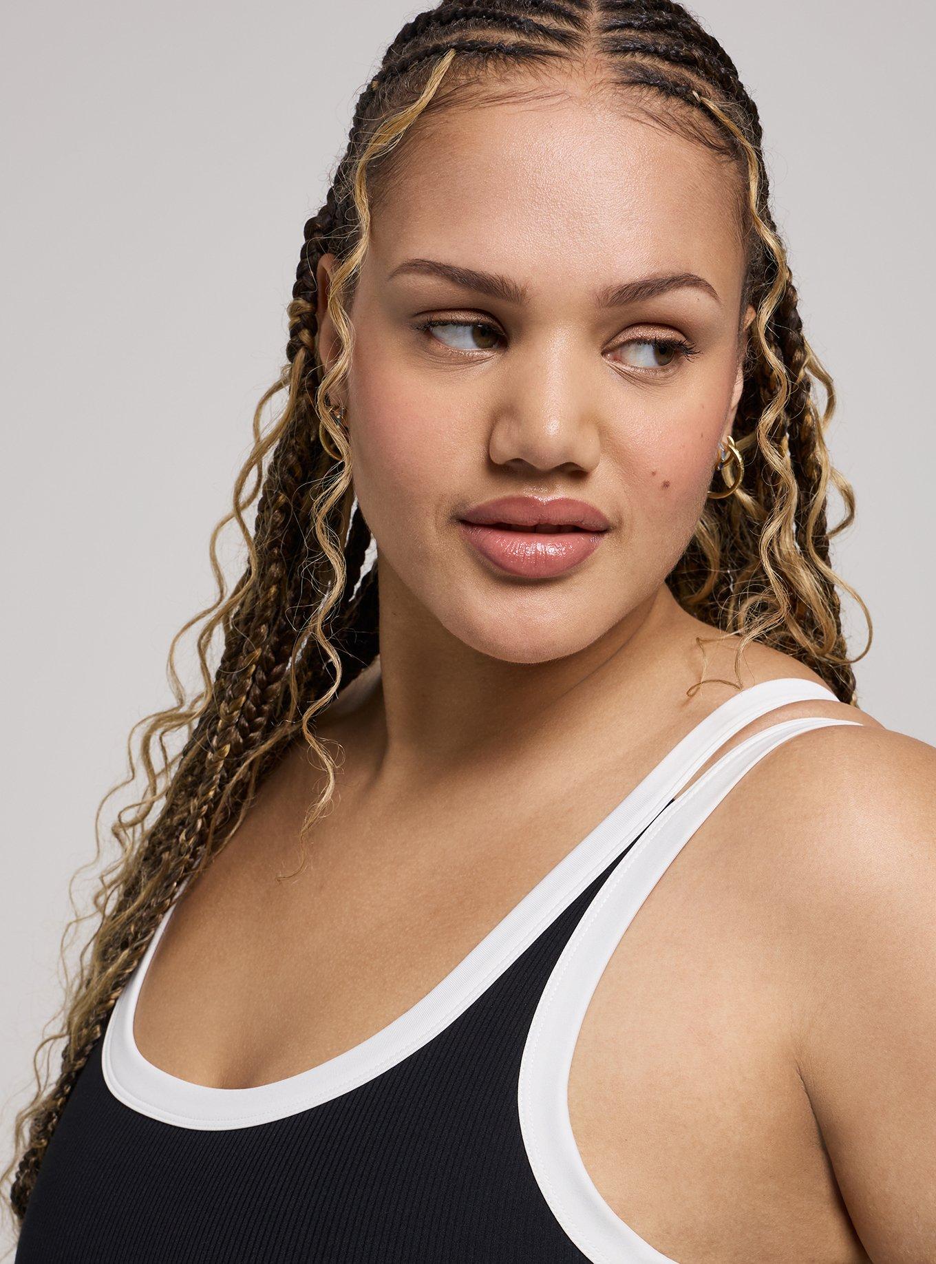 TRU Performance Rib Active Sports Bra with Piping, DEEP BLACK, alternate