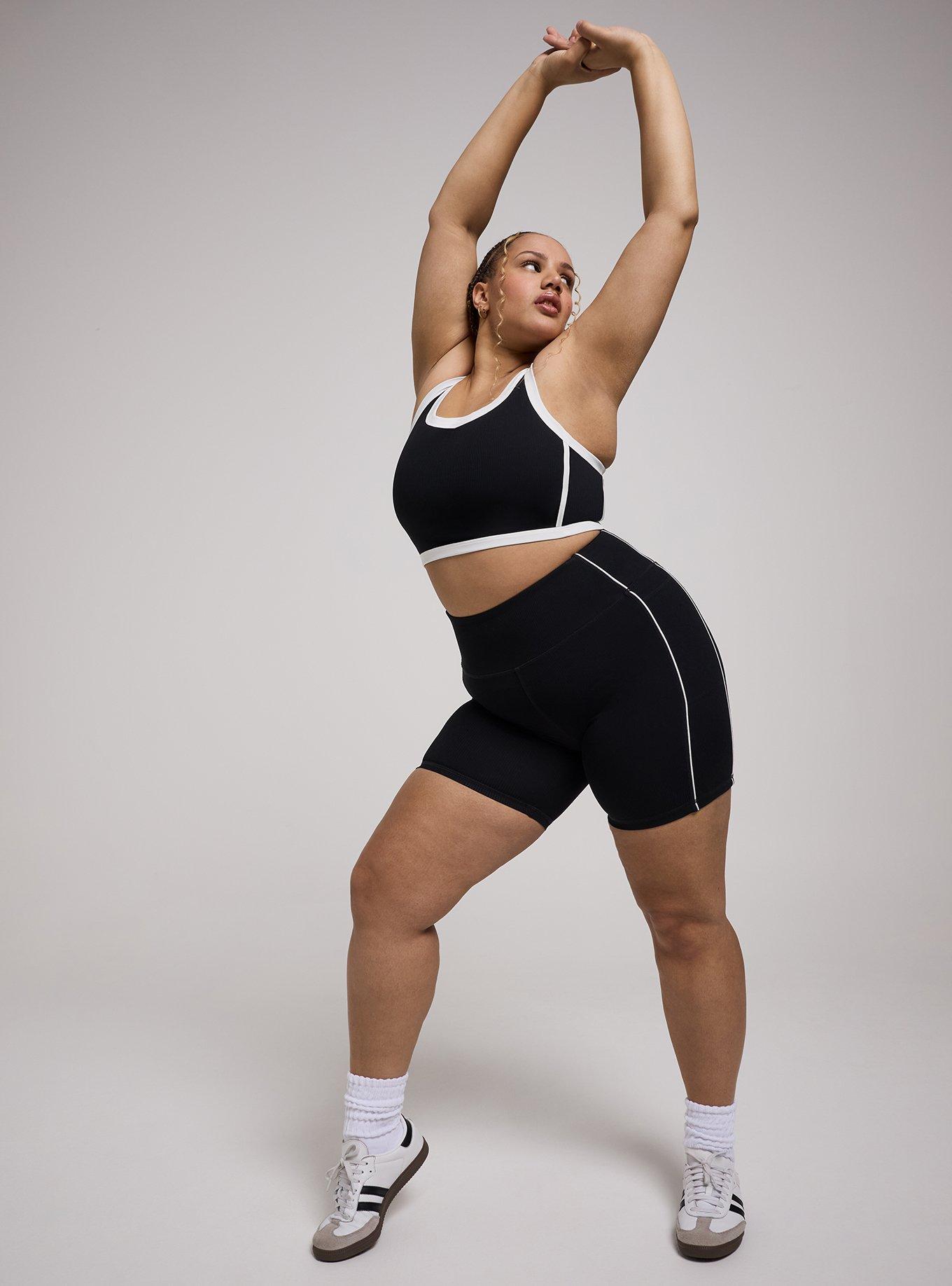 TRU Performance Rib Active Sports Bra with Piping, DEEP BLACK, alternate