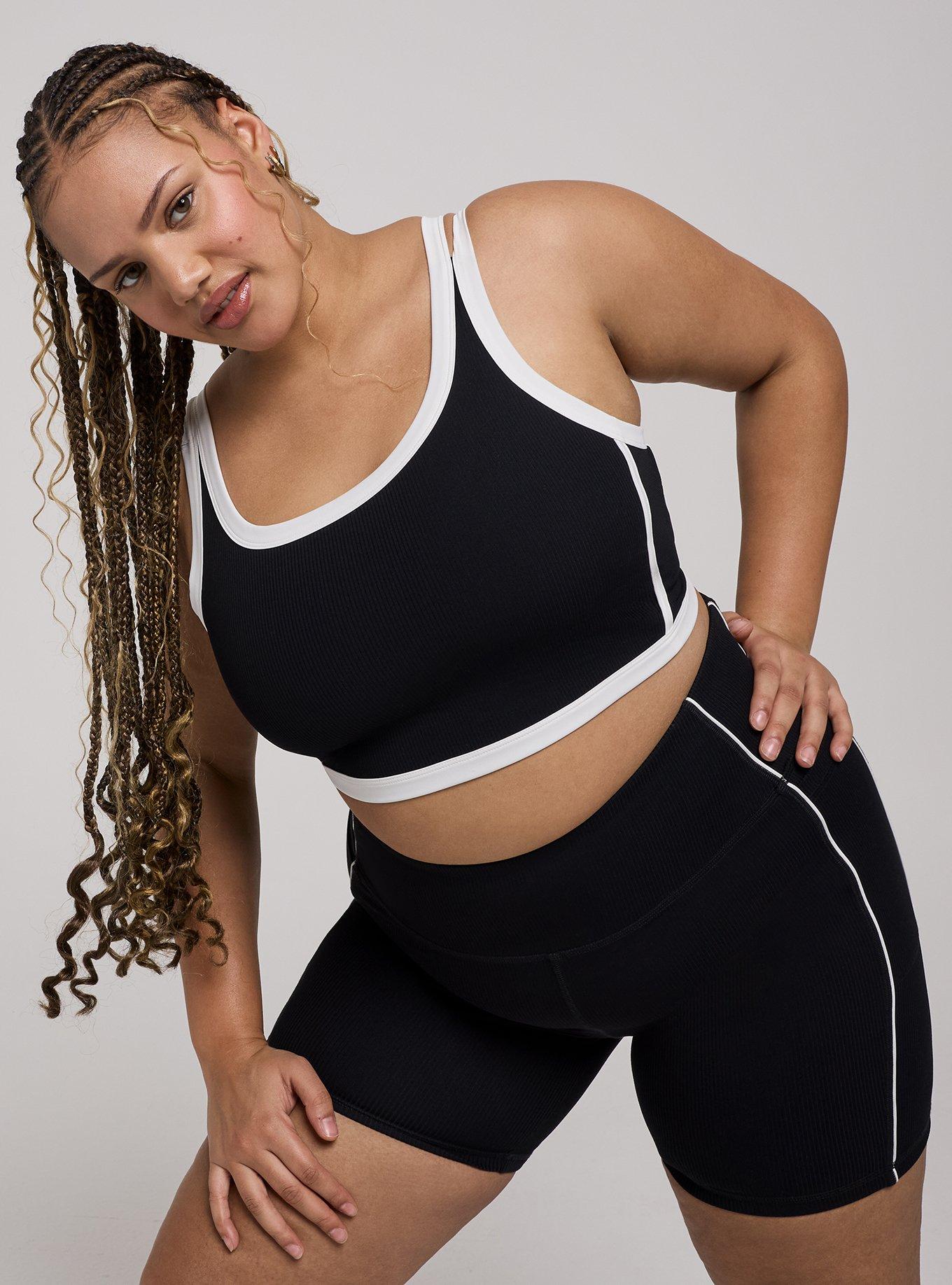 TRU Performance Rib Active Sports Bra with Piping, DEEP BLACK, hi-res