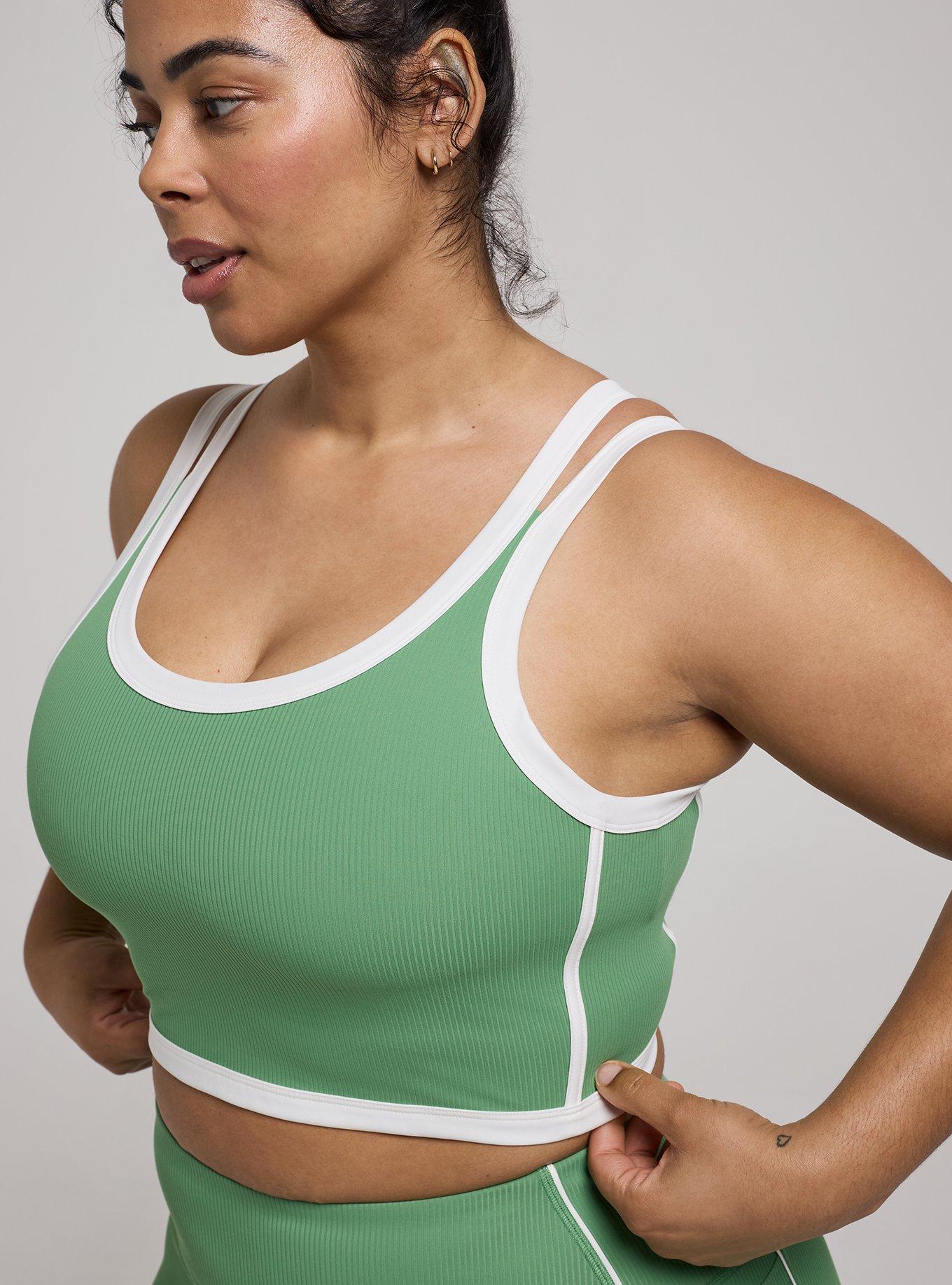TRU Performance Rib Active Sports Bra with Piping, STONE GREEN, alternate